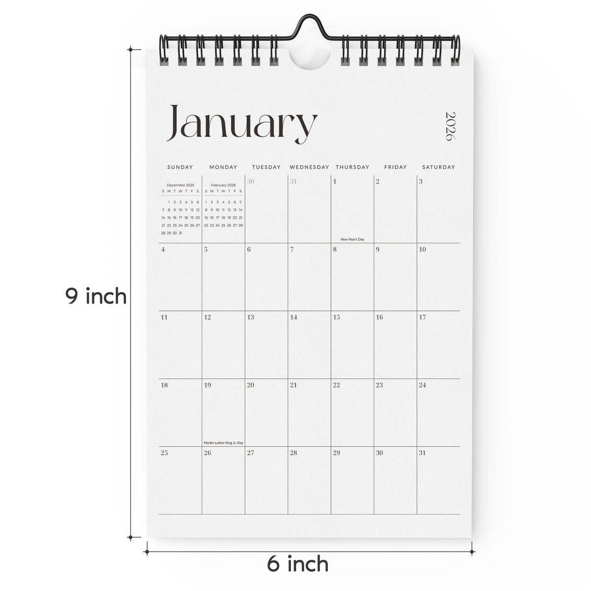 Cabbrix 2027-2028 Wall Calendar, Twin-Wire Binding, 6"L×9"W, Simple Design