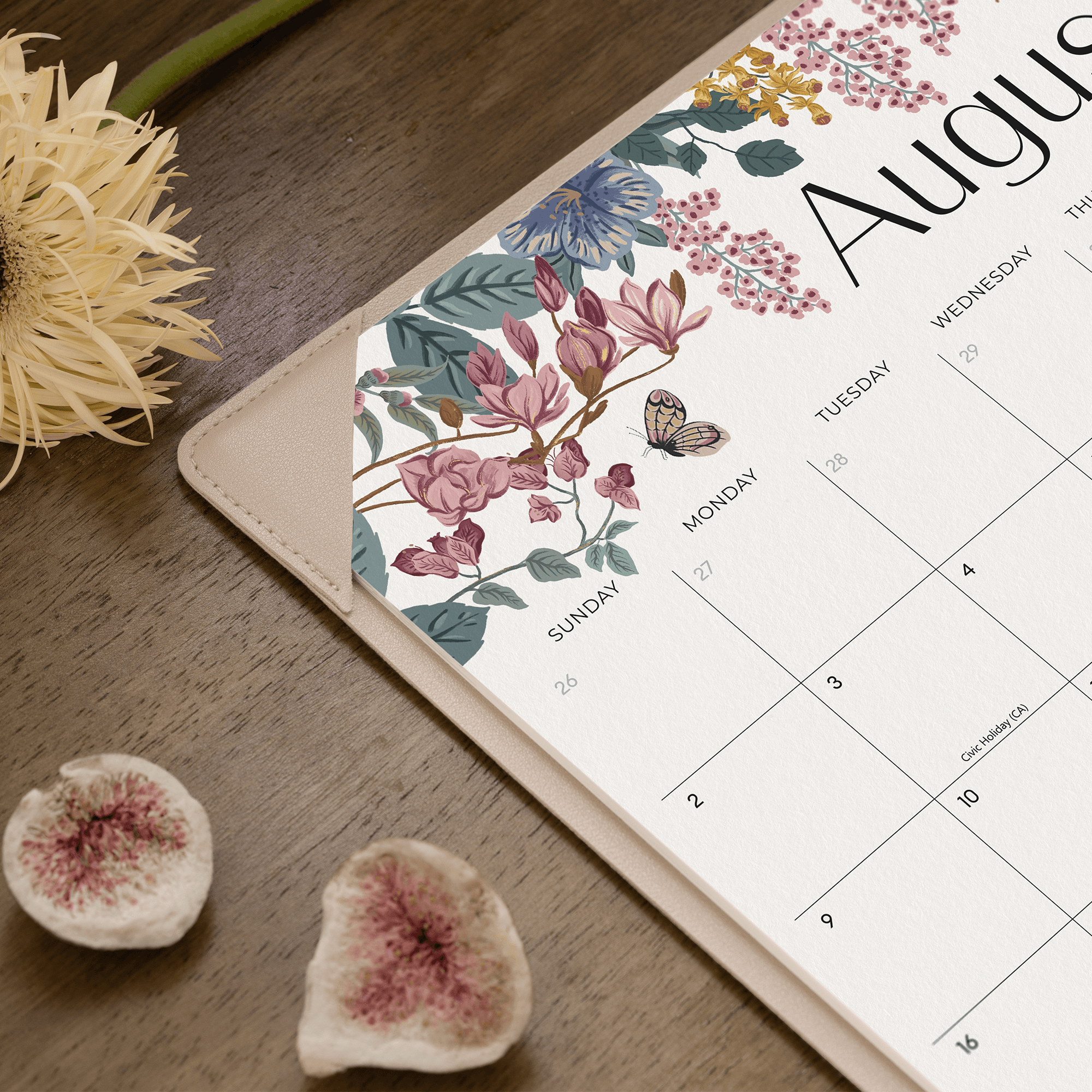 Cabbrix 2026-27 Desk Calendar, 15"L×12"W, Elegant Floral, Apricot