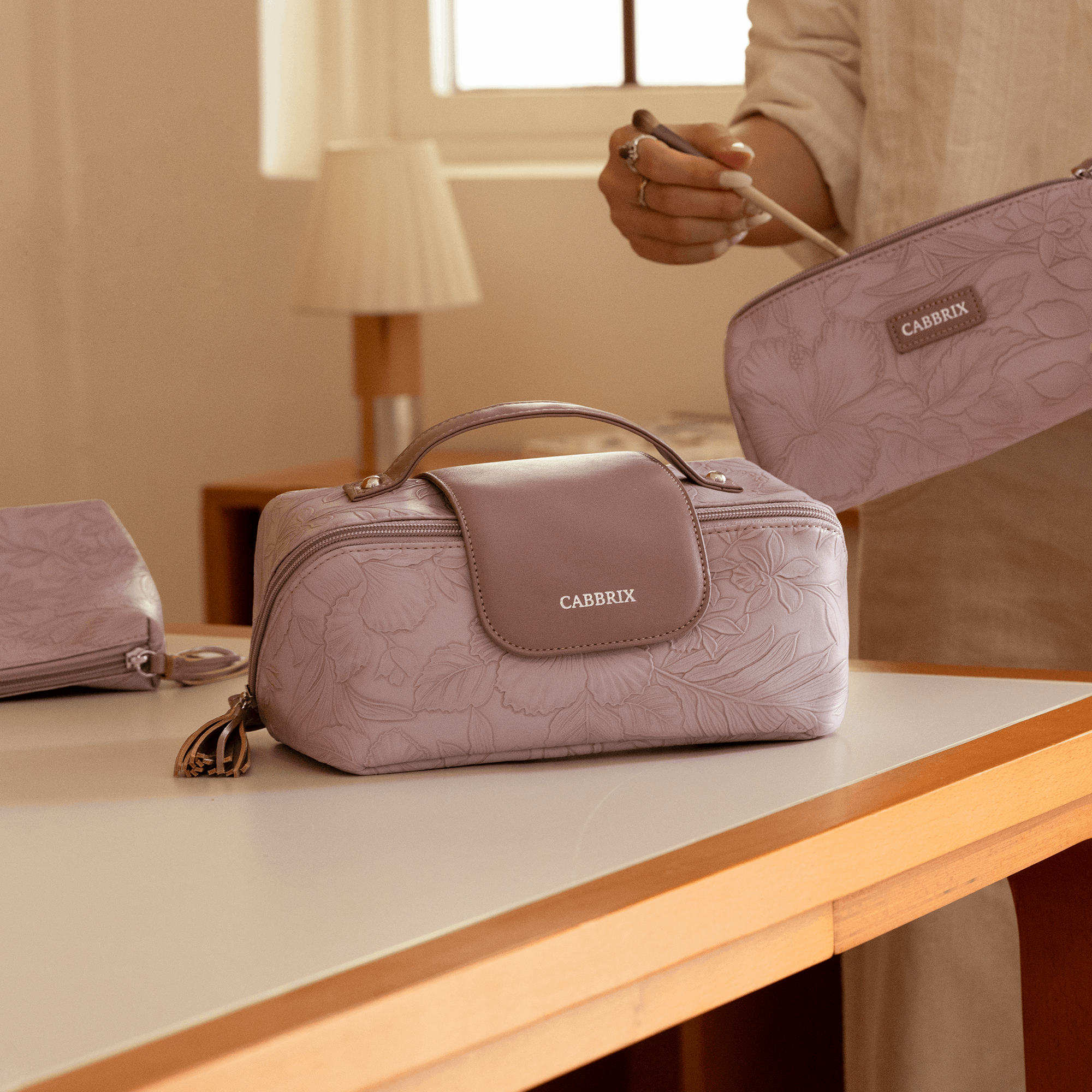 Cabbrix Travel Makeup Bag, 3 Pcs Set Large Capacity Cosmetic Bag, Purple