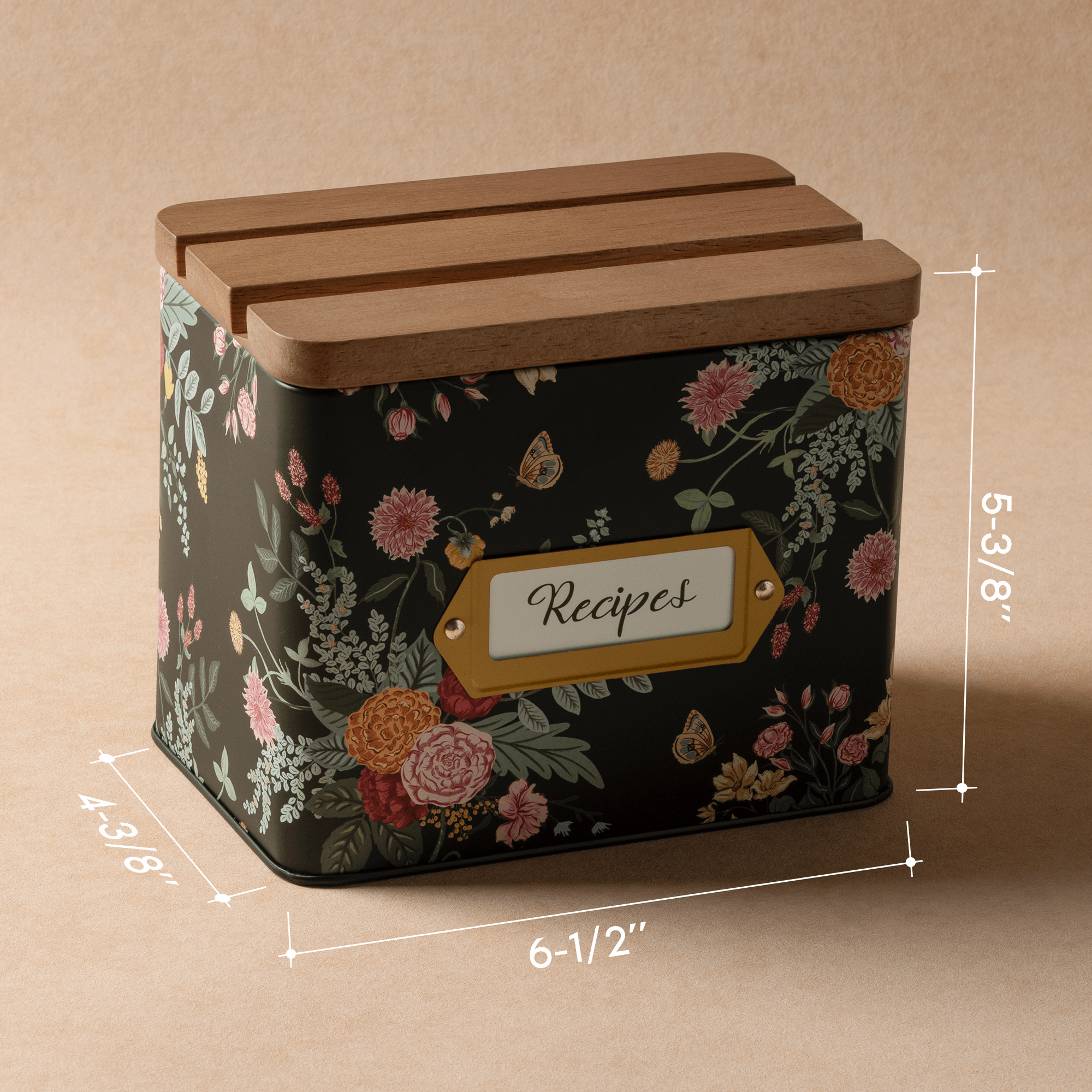 Cabbrix Stylish Recipe Box with Cards, Dahlias