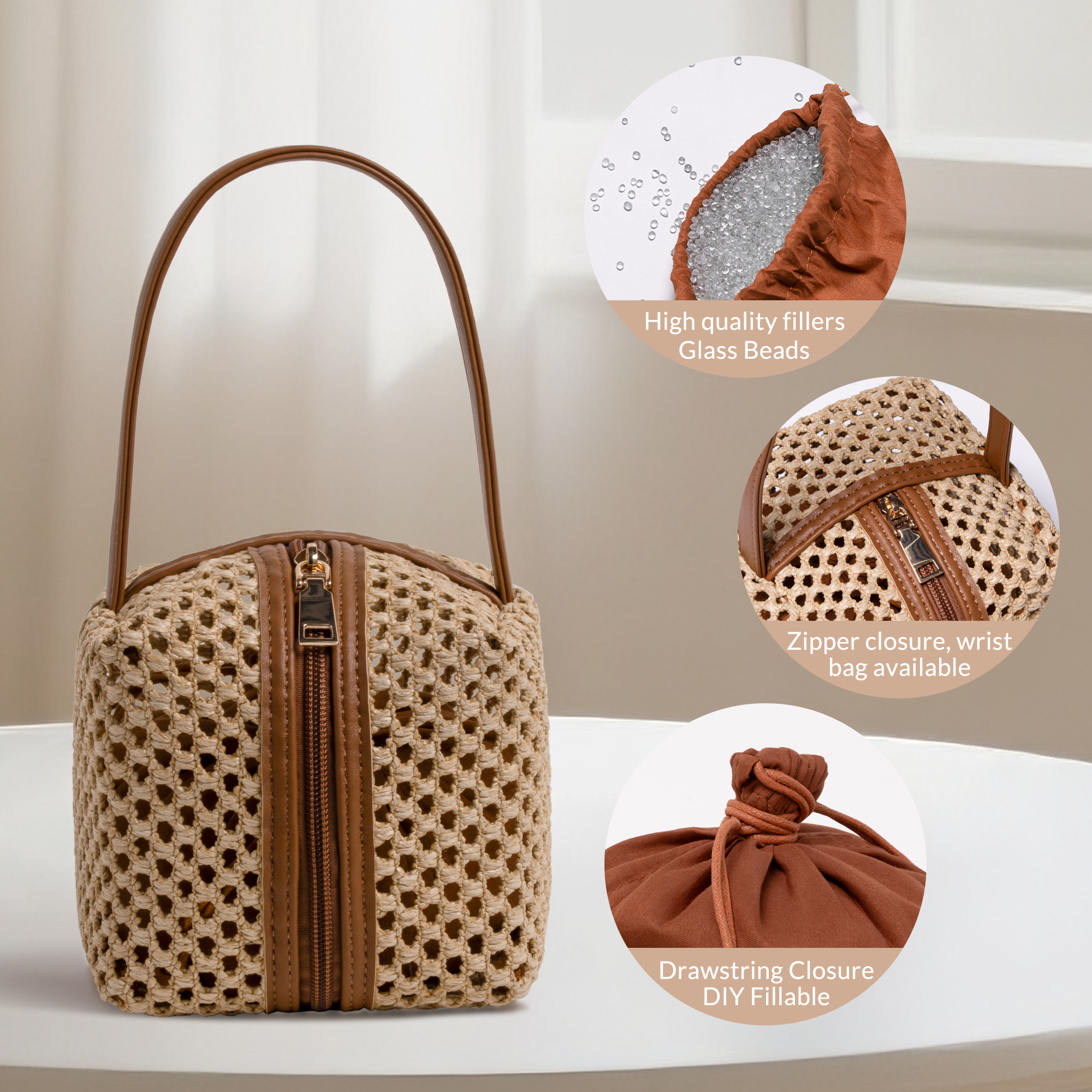 Cabbrix Decorative Door Stoppers for Standard Interior Doors, Cute Rope Knot Design, Weighted Doorstop, Brown