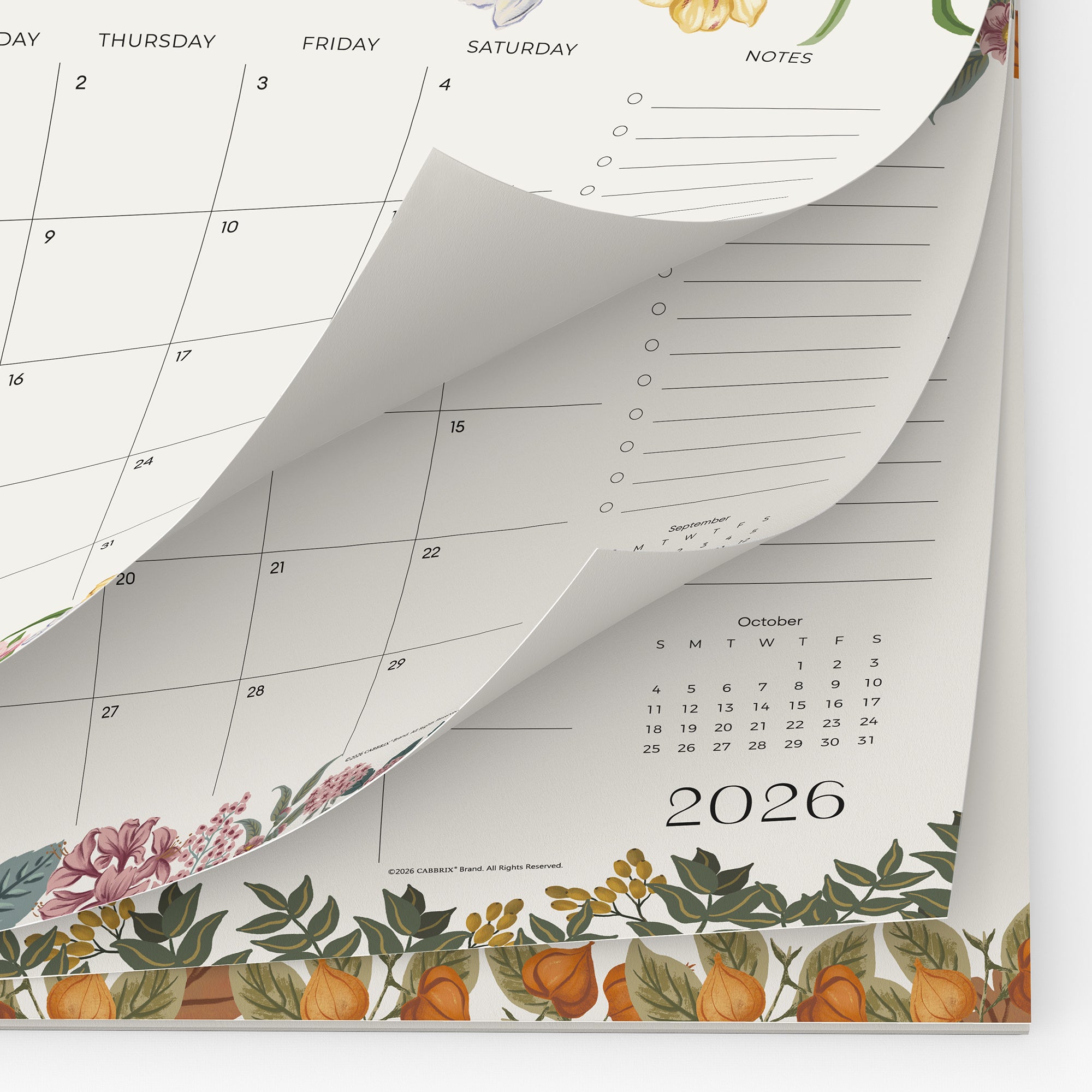 Cabbrix 2026-27 Desk Calendar, 15"L×12"W, Elegant Floral, Green
