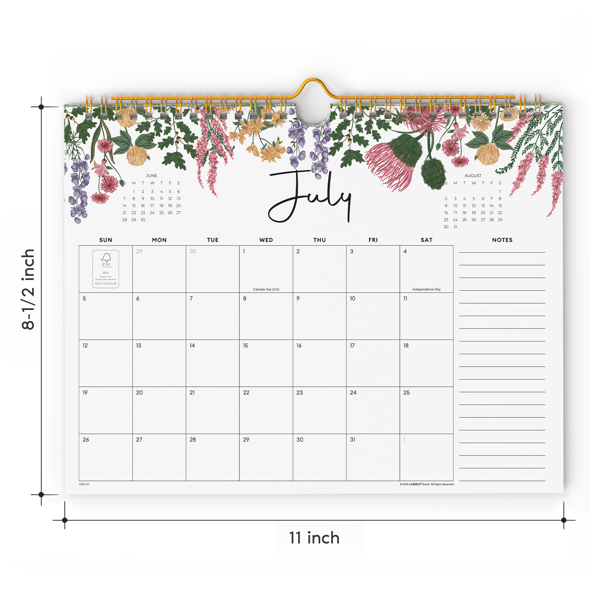Cabbrix 2026-27 Wall Calendar, Twin-Wire Binding, 11"L×9"W, Vine Poem