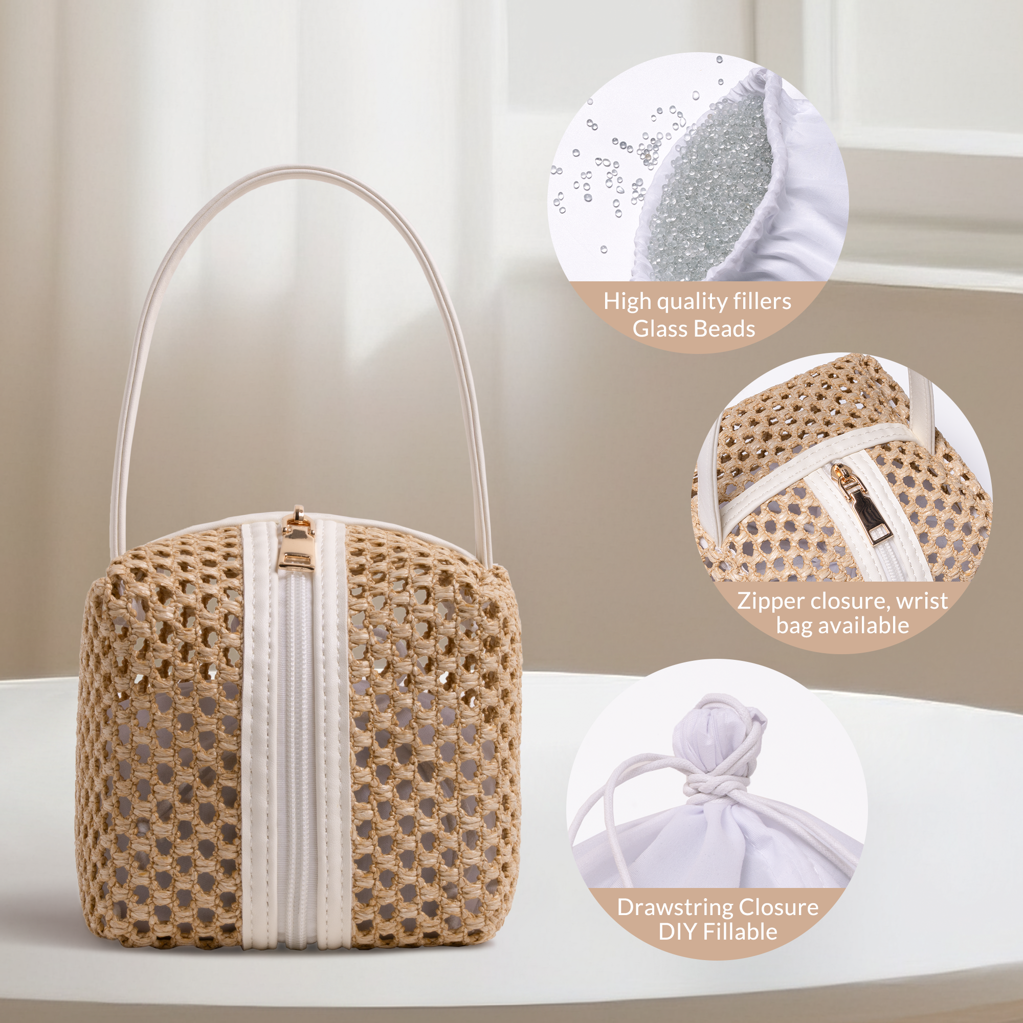 Cabbrix Decorative Door Stoppers for Standard Interior Doors, Cute Rope Knot Design, Weighted Doorstop, White