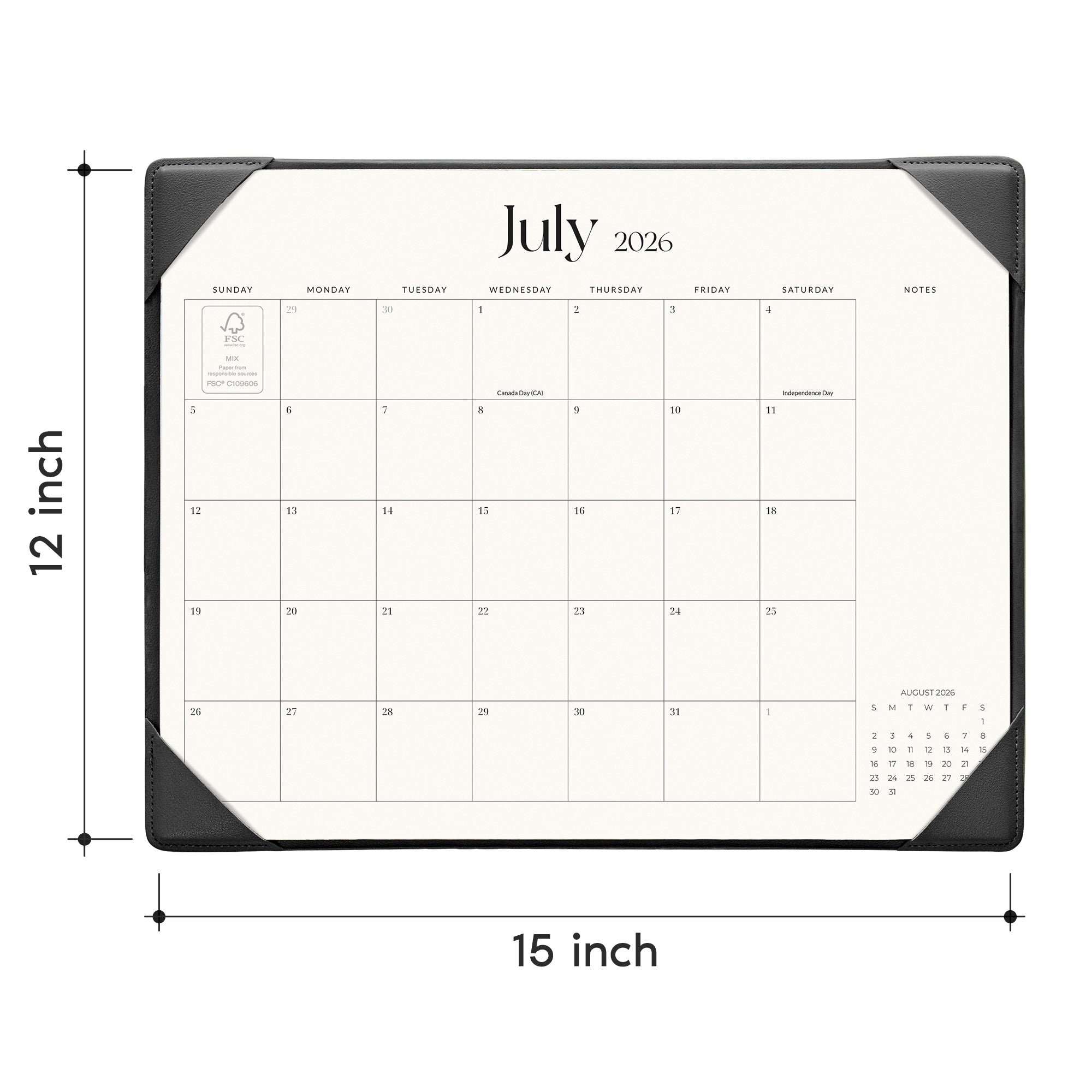 Cabbrix 2026-2027 Desk Calendar, 15"L×12"W, Simplified Style, Black