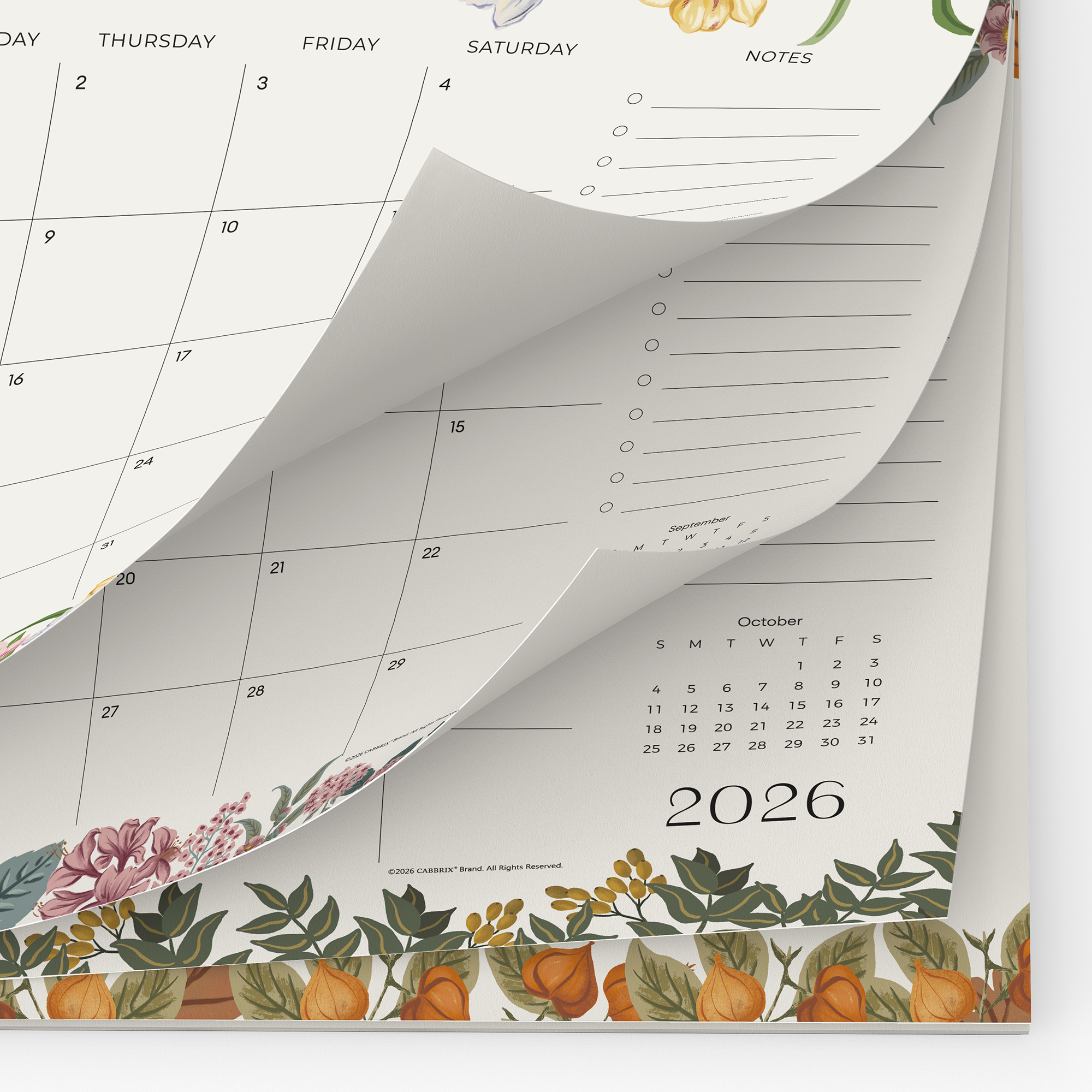 Cabbrix 2026-27 Desk Calendar, 15"L×12"W, Elegant Floral, Apricot