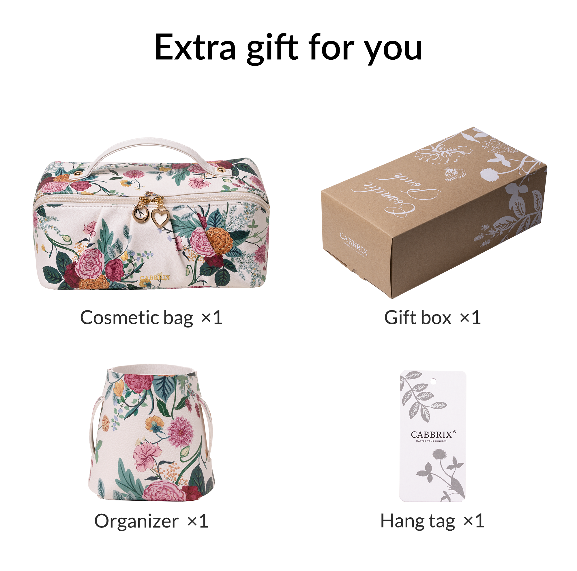 Cabbrix Travel Makeup Bag, Large Capacity Cosmetic Bag for Women, Flat Open Portable Toiletry Bag, Radiance Bloom