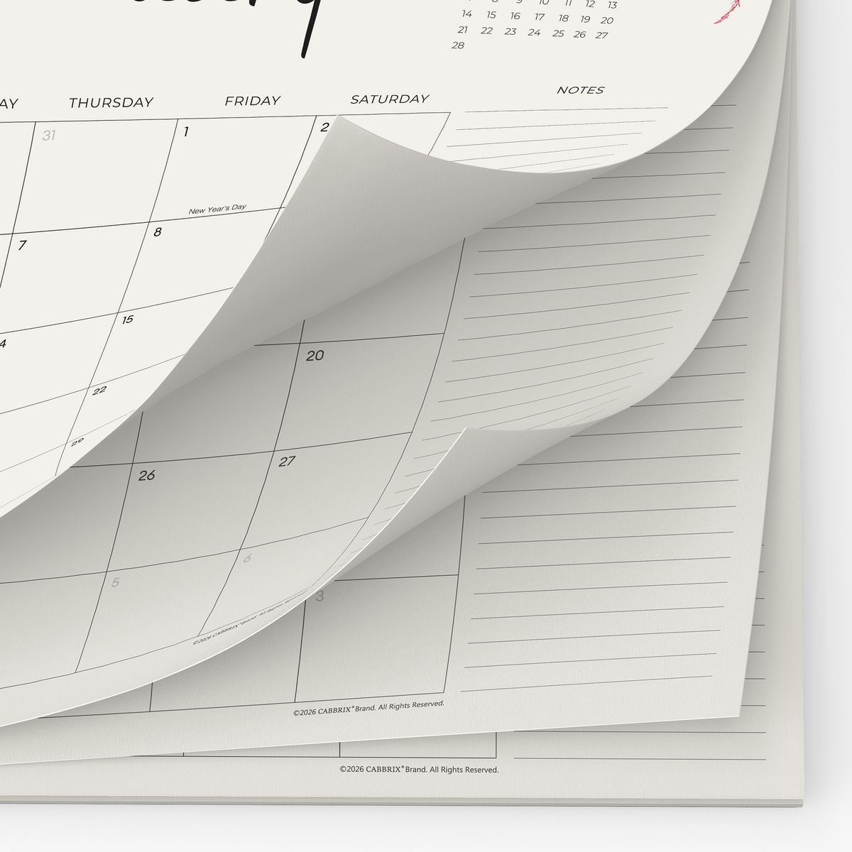 Cabbrix 2027-2028 Desk Calendar, 15"L×12"W, Vine Poem, Black