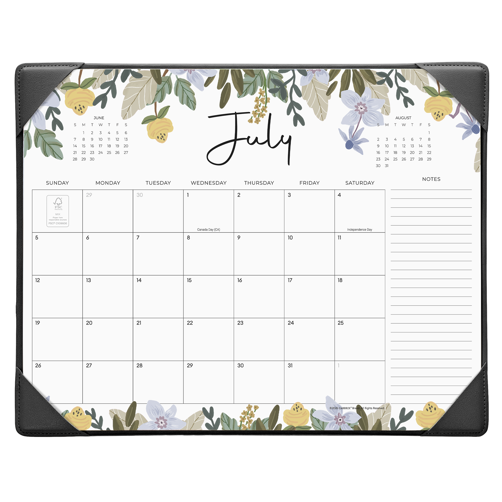 Cabbrix 2026-27 Desk Calendar, 15"L×12"W, Floral Design, Blue