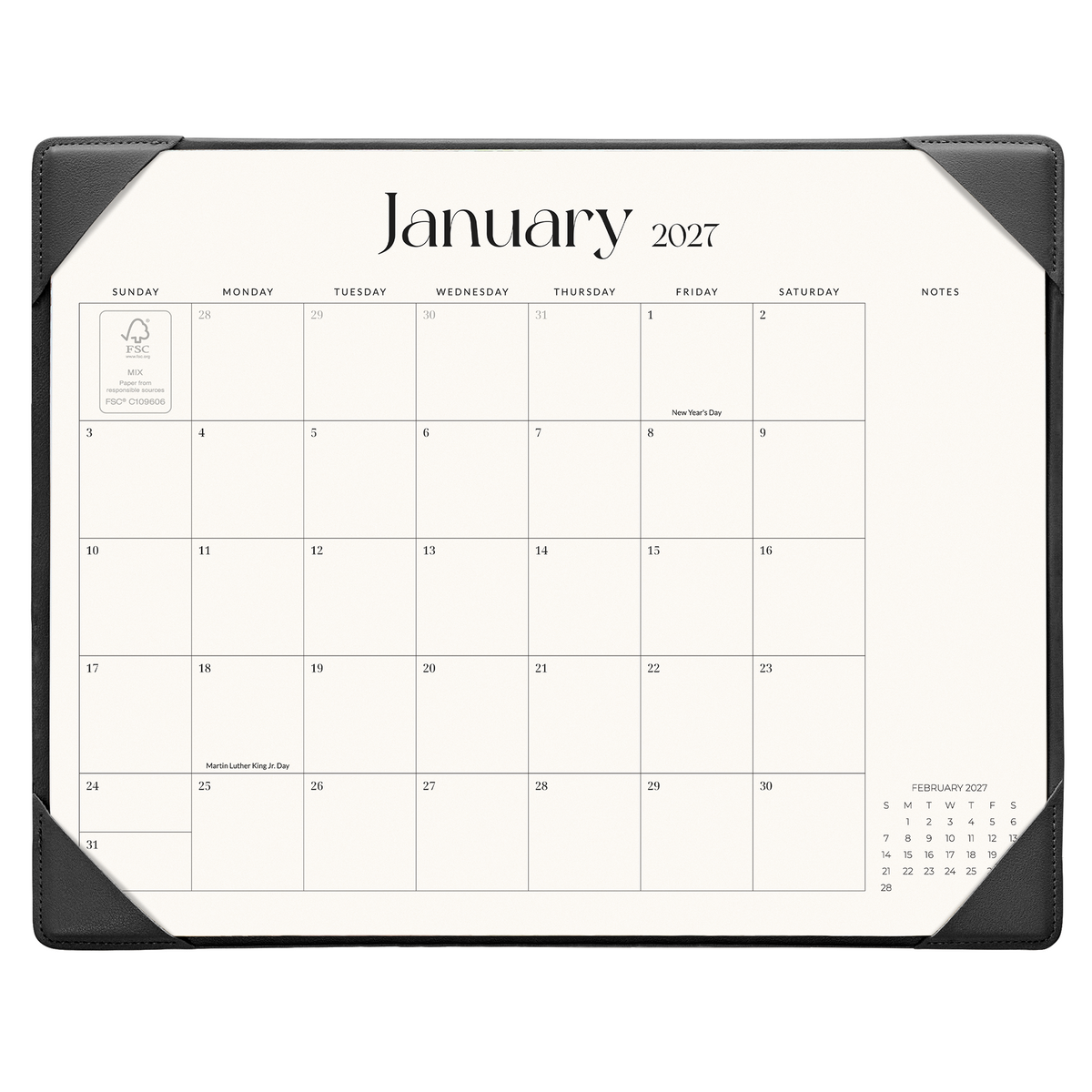 Cabbrix 2027-2028 Desk Calendar, 15"L×12"W, Simplified Style, Blue