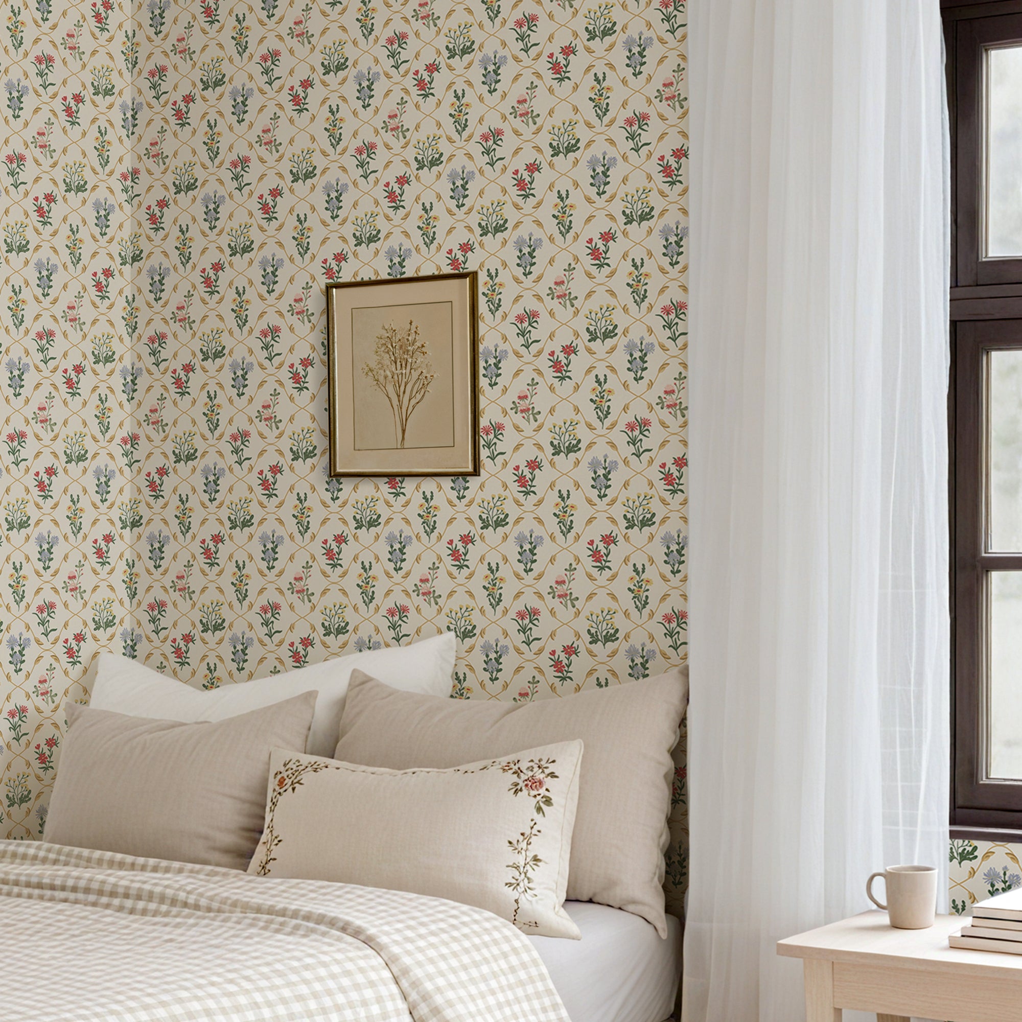 Cabbrix Waterproof Peel Stick Floral Wallpaper, Flowing Gleam