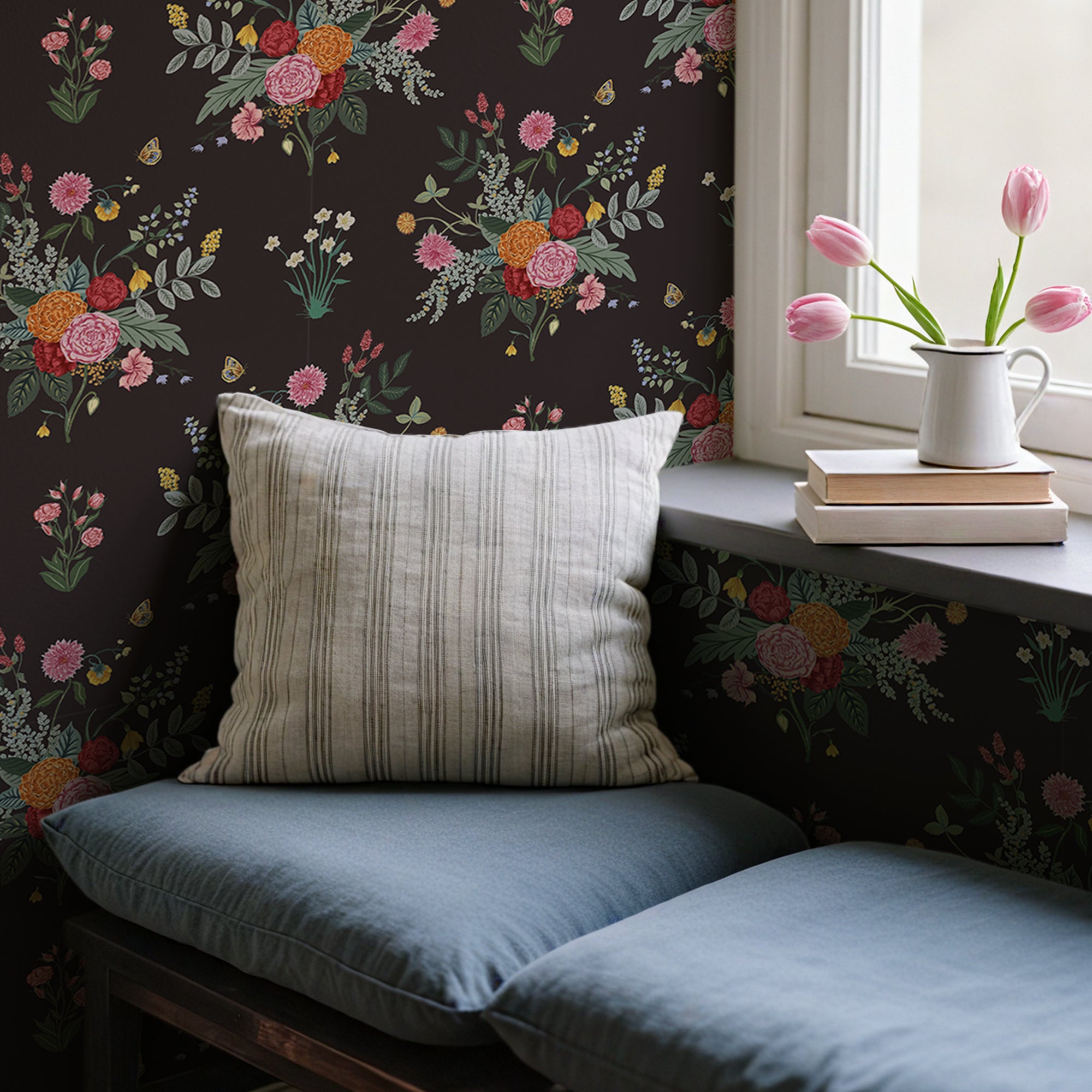 Cabbrix Waterproof Peel Stick Floral Wallpaper, Shade Bloom