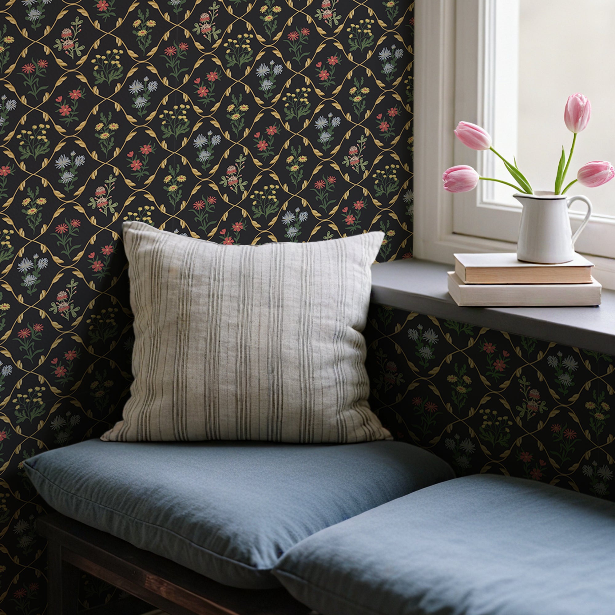 Cabbrix Waterproof Peel Stick Floral Wallpaper, Flowing Shade