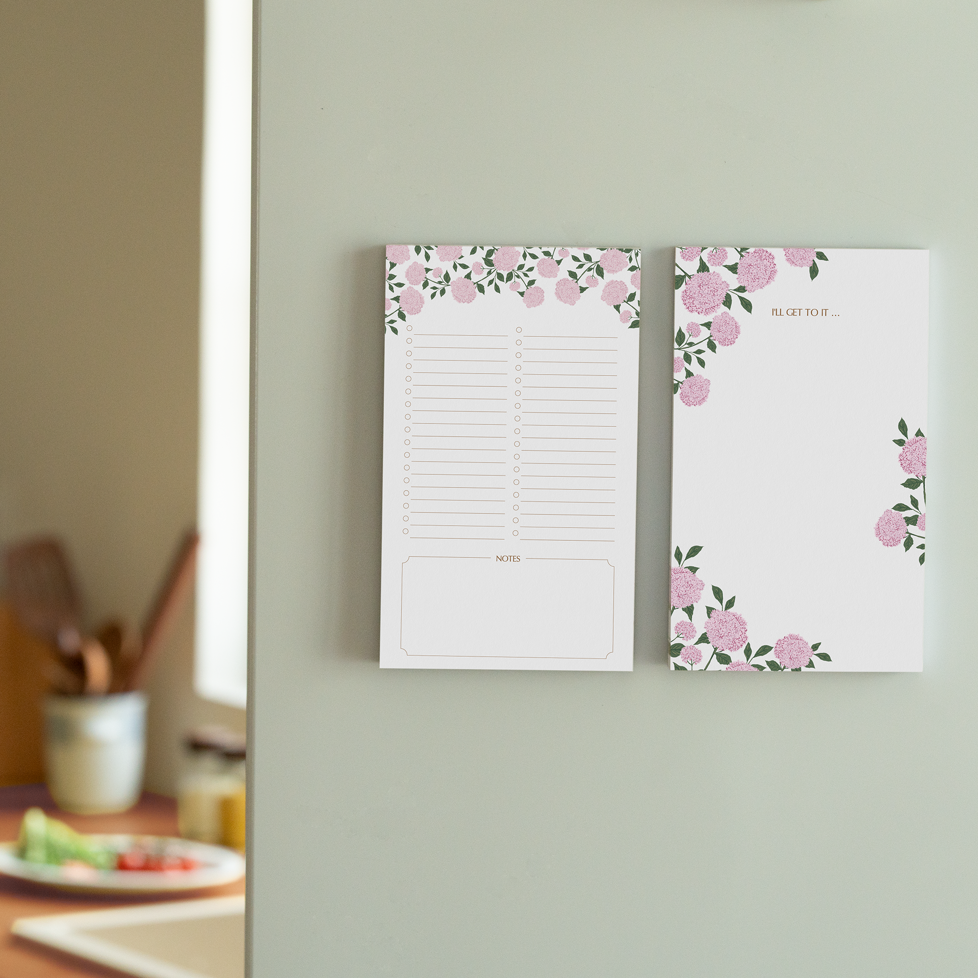 Cabbrix Magnetic Notepads for Fridge, Floral Design, Pink