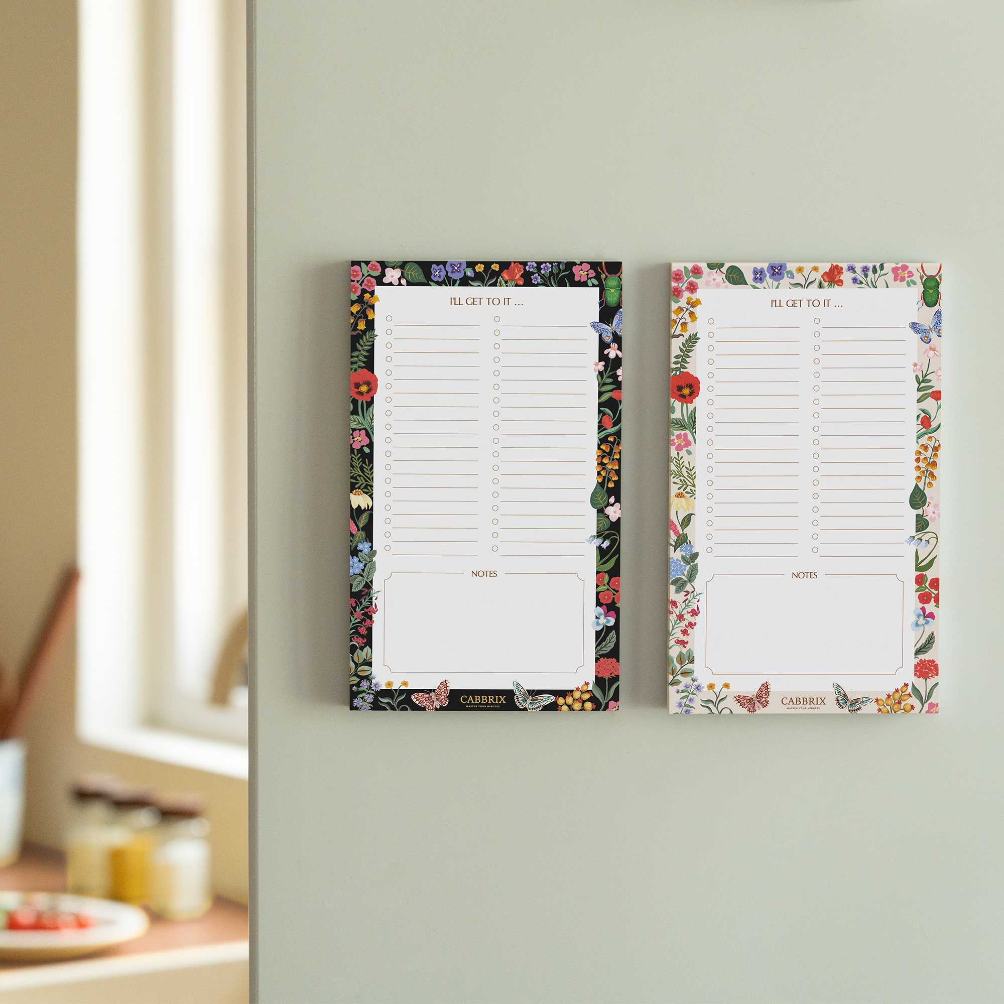 Cabbrix Magnetic Notepads for Fridge, Floral Design, Floral