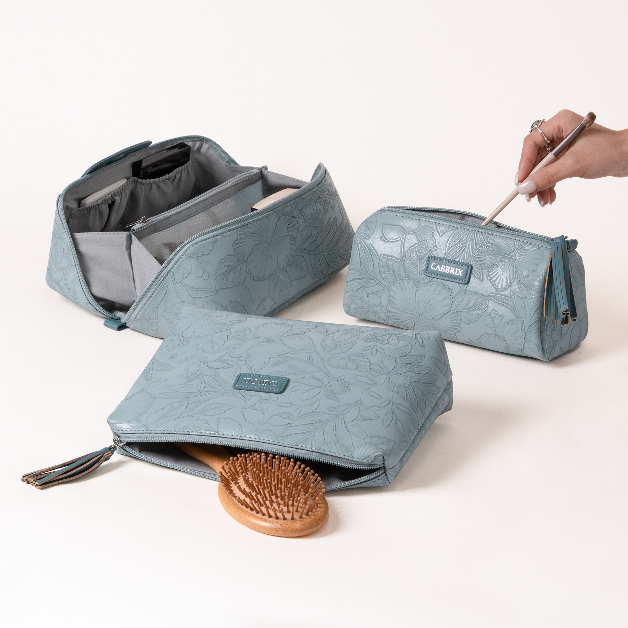 Cabbrix Travel Makeup Bag, 3 Pcs Set Large Capacity Cosmetic Bag, Blue