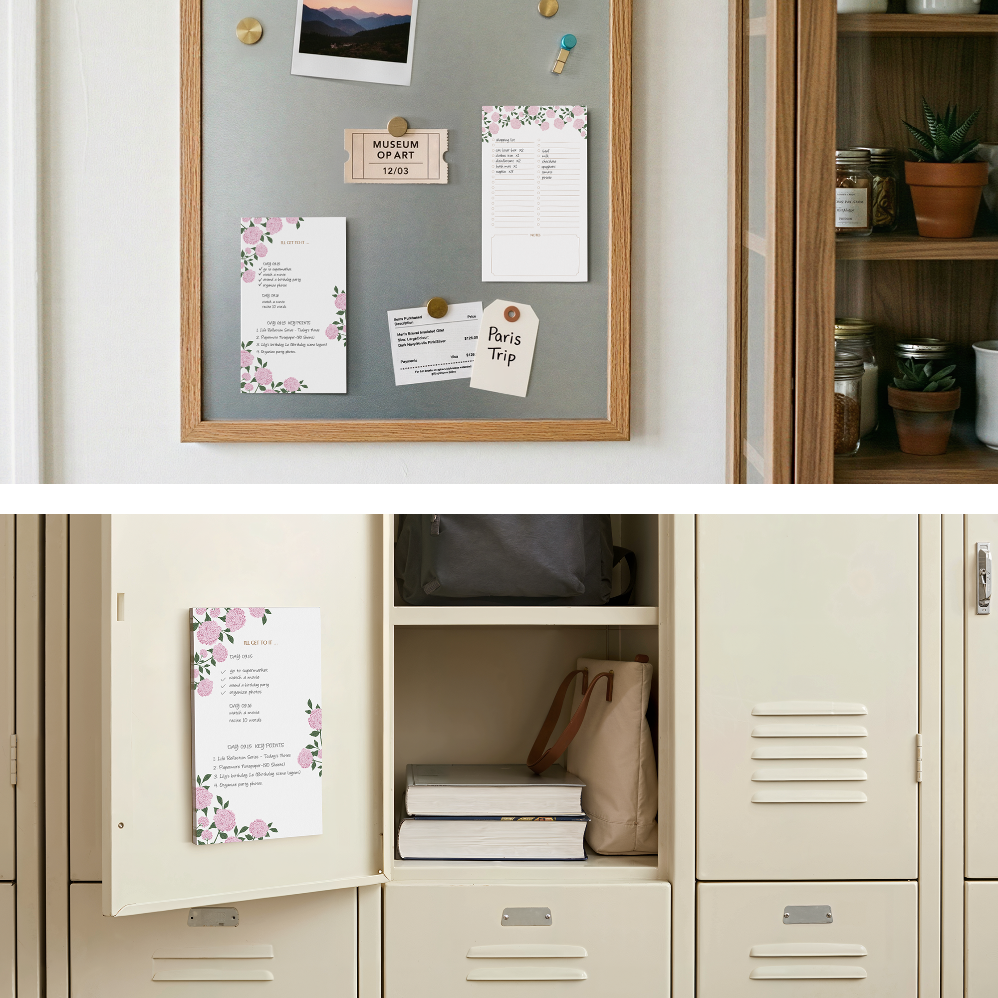 Cabbrix Magnetic Notepads for Fridge, Floral Design, Pink