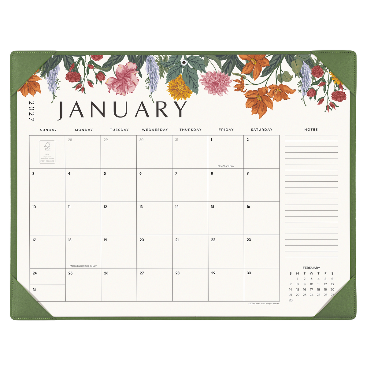 Cabbrix 2027-2028 Desk Calendar, 21"L×17"W, Vine Poem, Blue