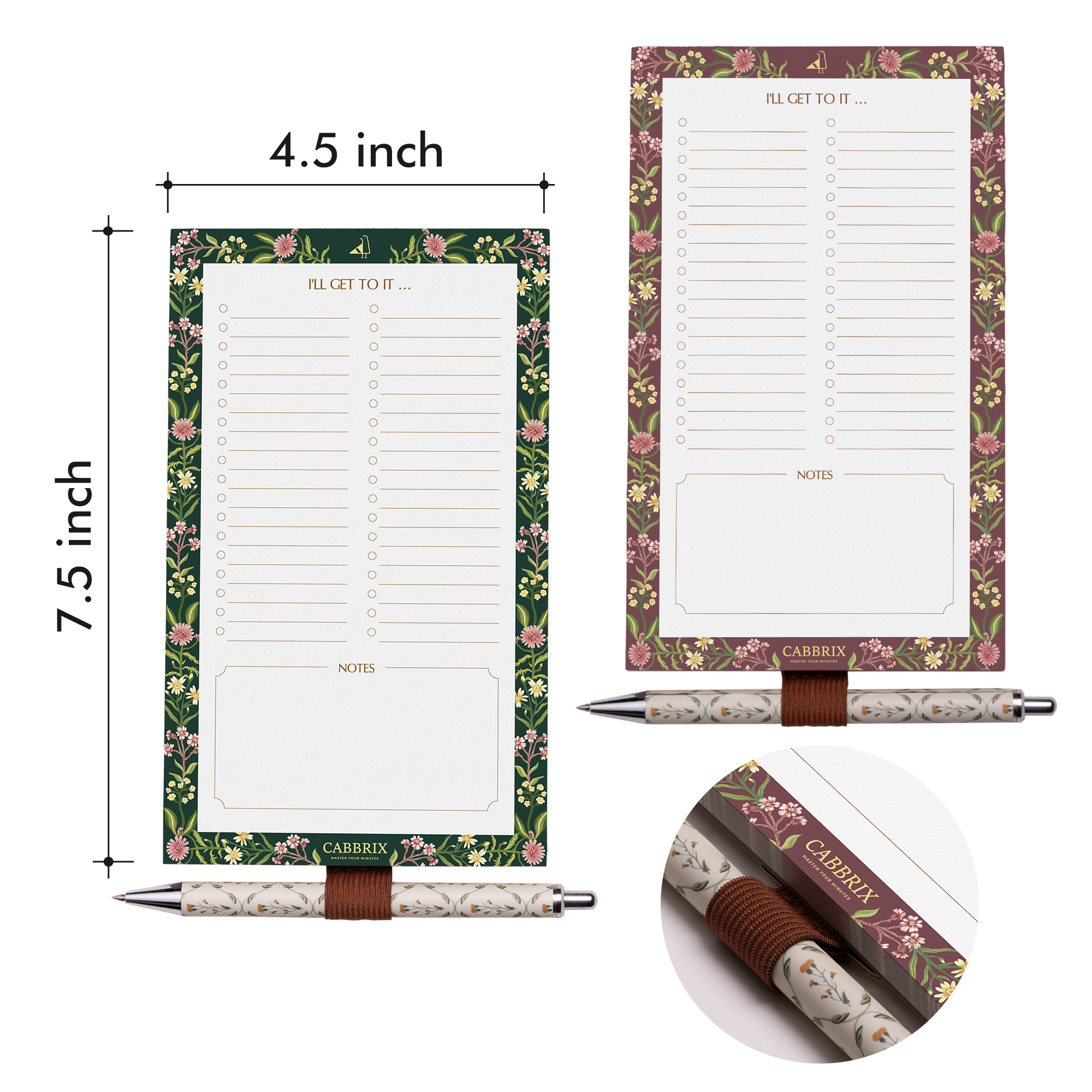 Cabbrix Magnetic Notepads for Fridge, Floral Design, Vine