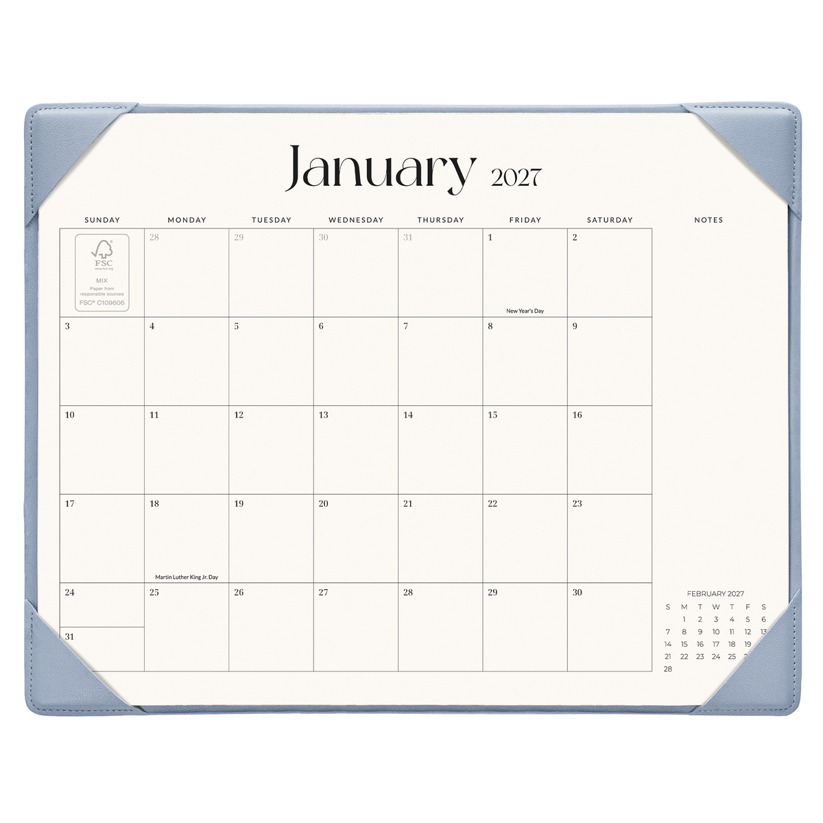 Cabbrix 2027-2028 Desk Calendar, 15"L×12"W, Simplified Style, Blue
