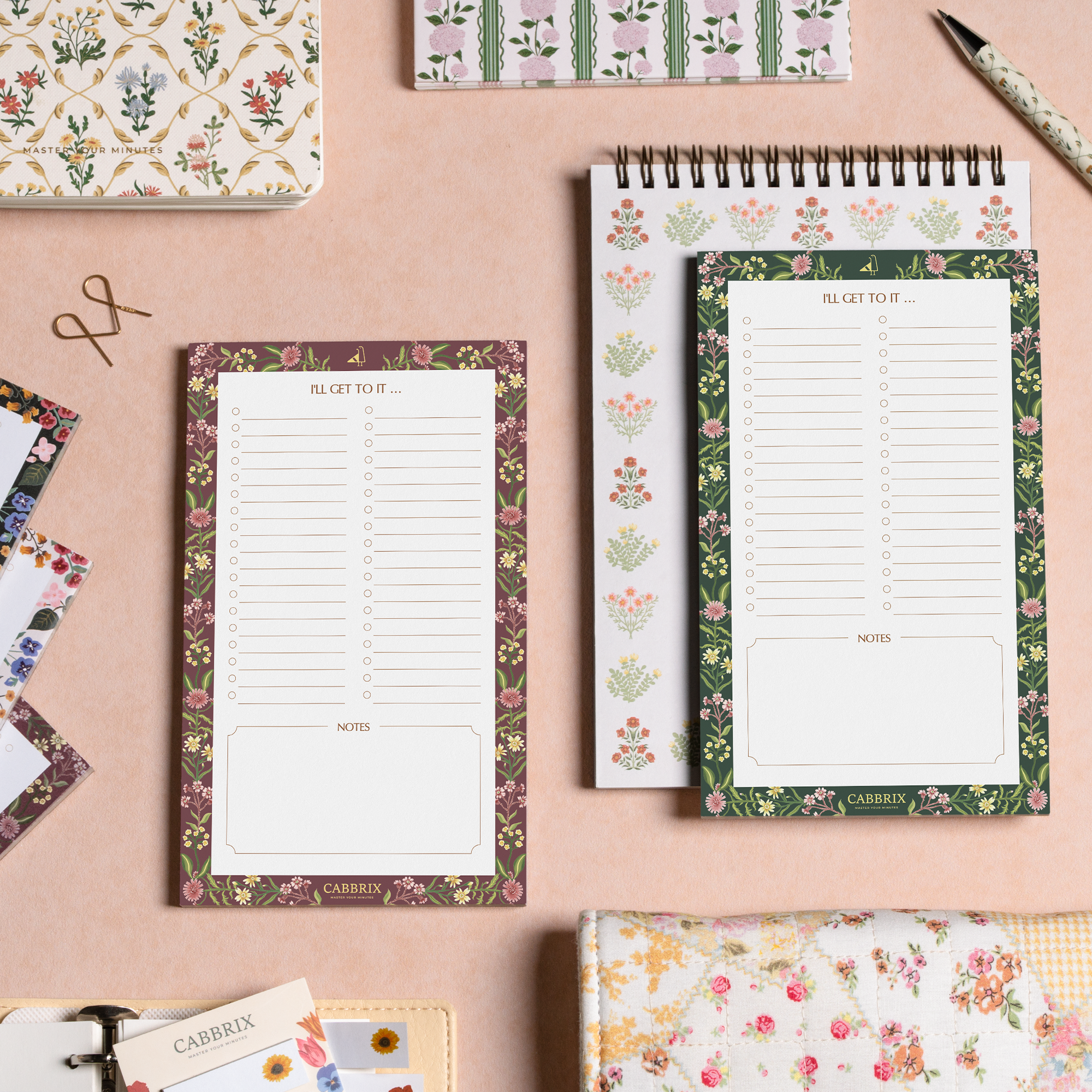 Cabbrix Magnetic Notepads for Fridge, Floral Design, Vine