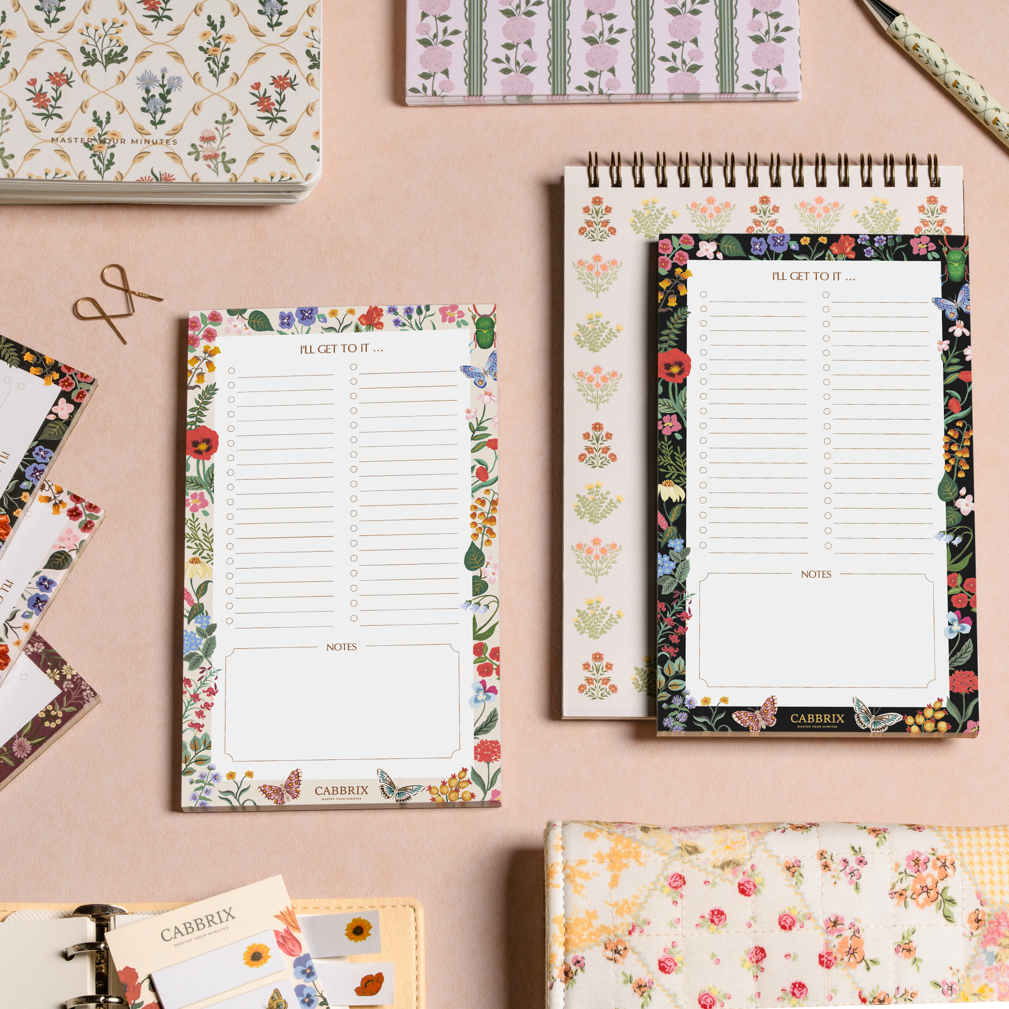 Cabbrix Magnetic Notepads for Fridge, Floral Design, Floral