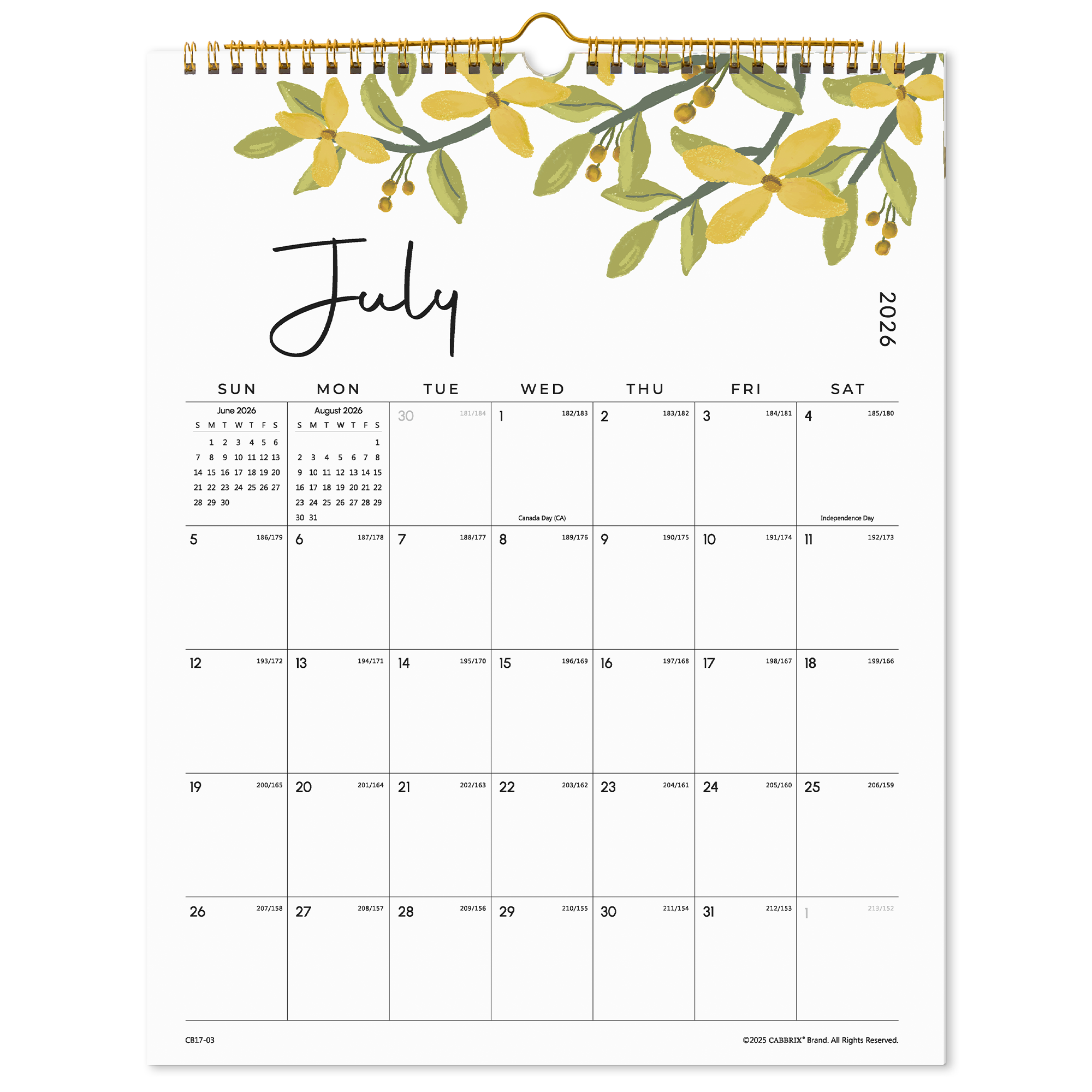 Cabbrix 2026-2027 Wall Calendar, Twin-Wire Binding, 12"L×15"W, Floral Design