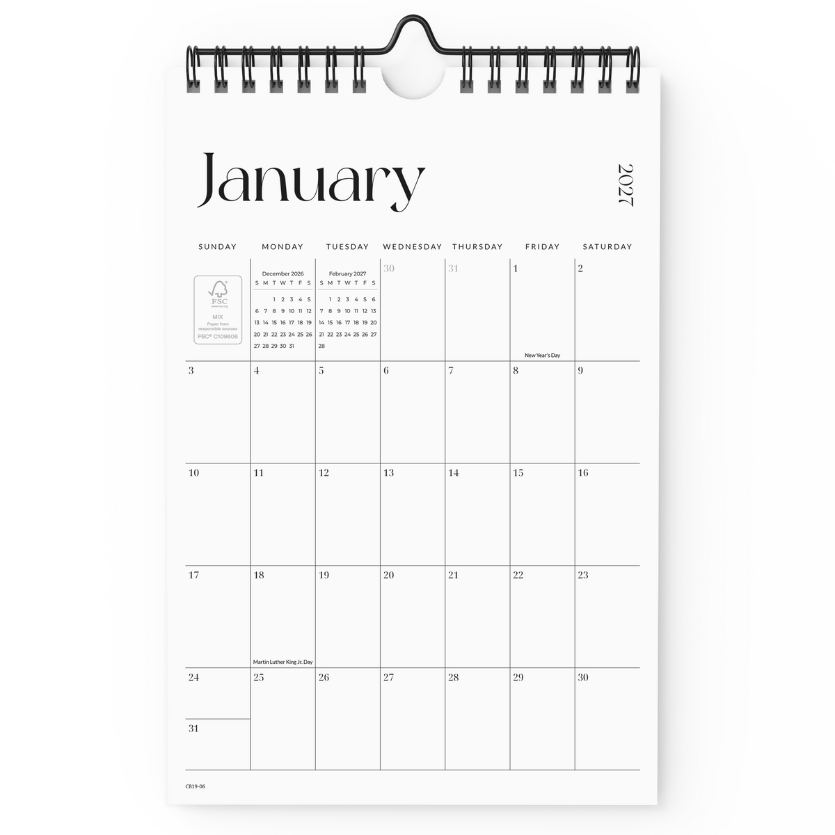 Cabbrix 2027-2028 Wall Calendar, Twin-Wire Binding, 6"L×9"W, Simple Design