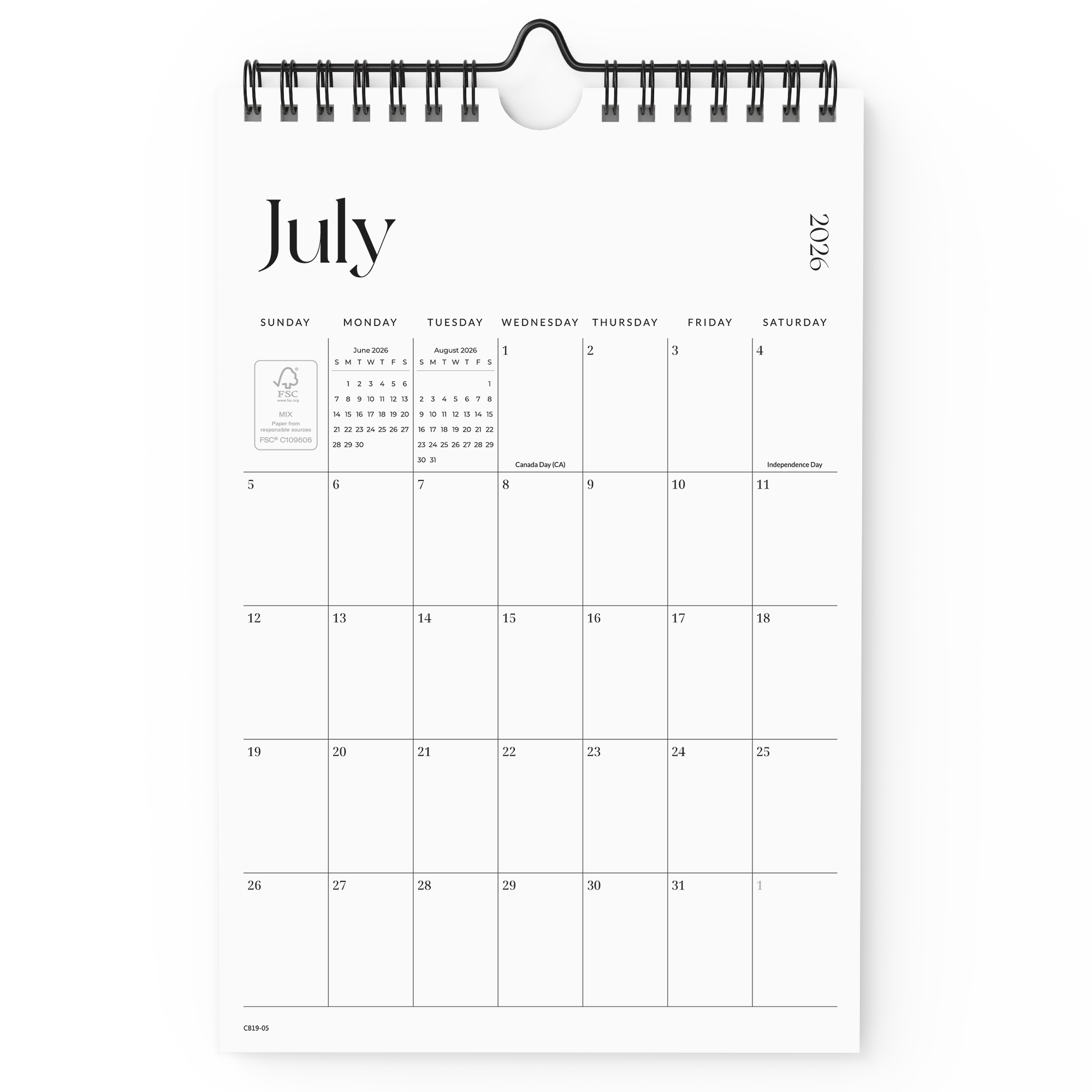 Cabbrix 2026-27 Wall Calendar, Twin-Wire Binding, 15"L×12"W, Simple Design