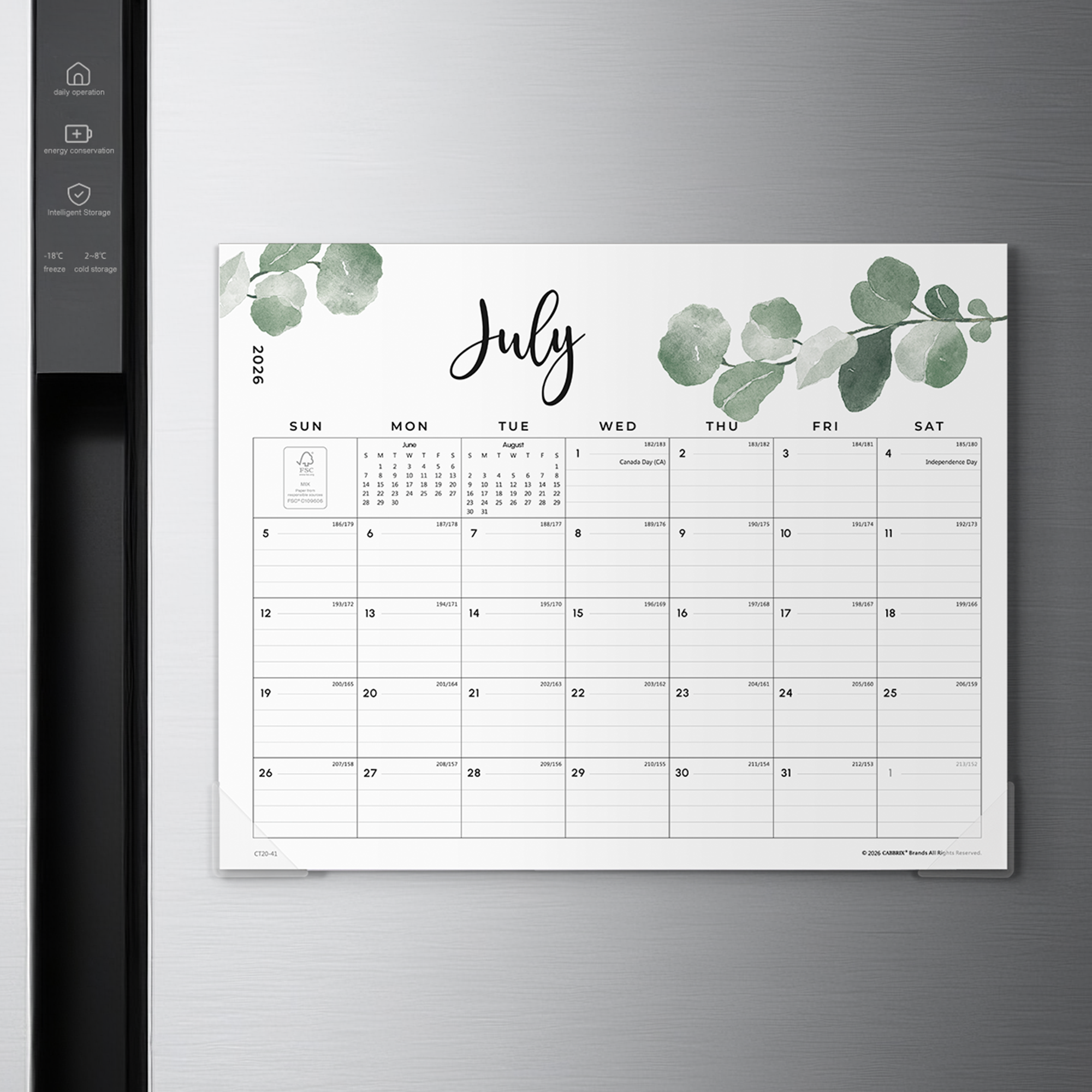 Cabbrix 2026-27 Magnetic Calendar for Fridge, 15"L×12"W, Botanical Elements