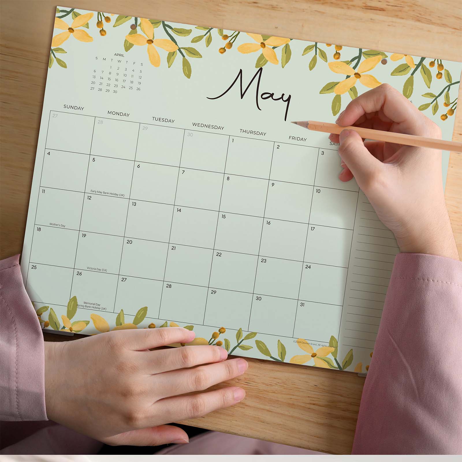 Cabbrix 2024-2025 Desk Calendar, Floral Design, With Hanging Holes