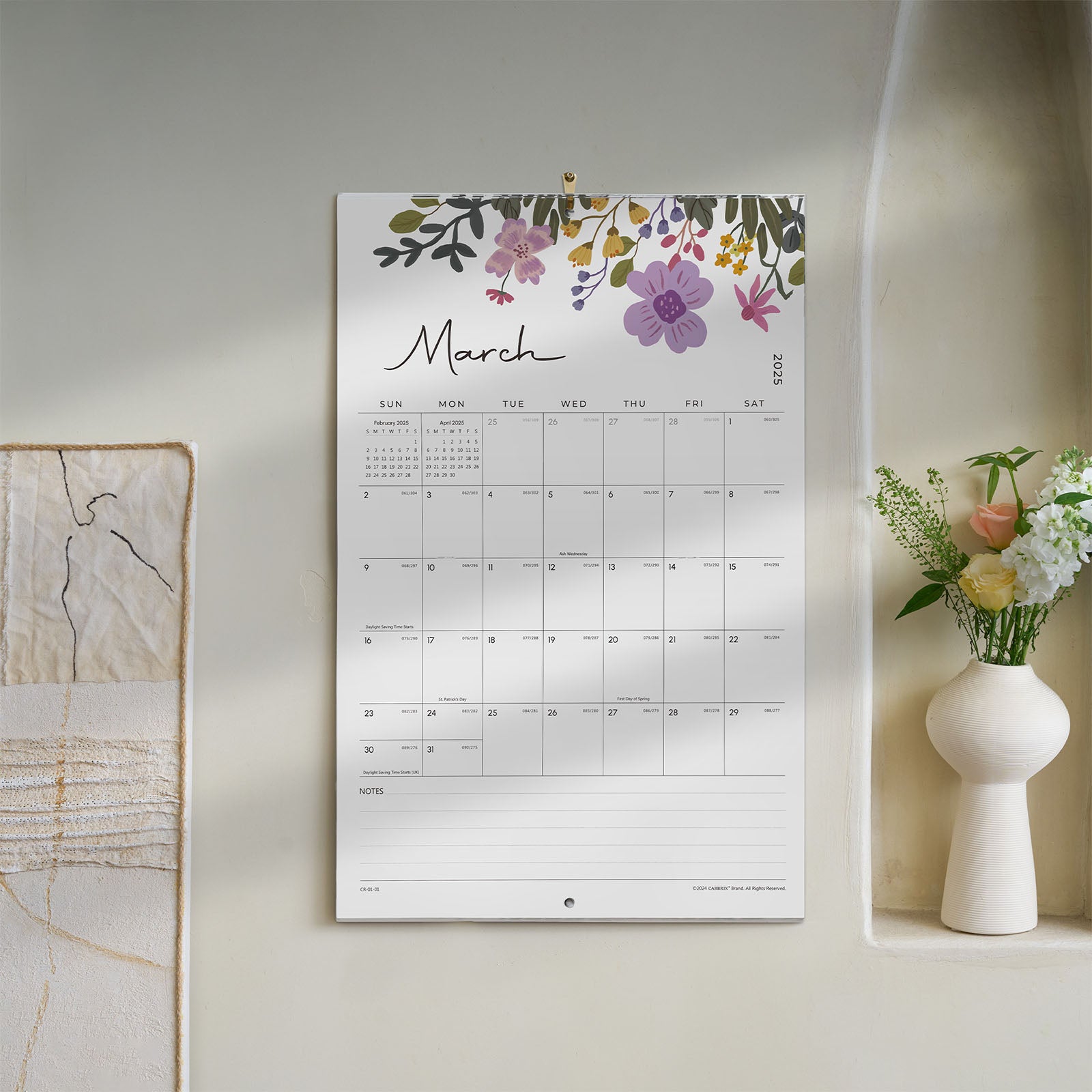 Cabbrix 2025-2026 Large Wall Calendar, Foldable, Floral Design