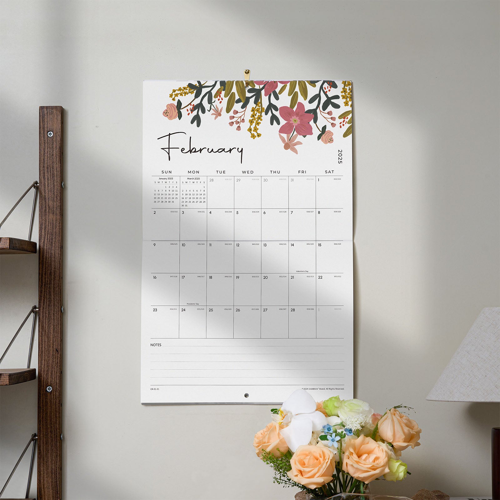 Cabbrix 2025-2026 Large Wall Calendar, Foldable, Floral Design