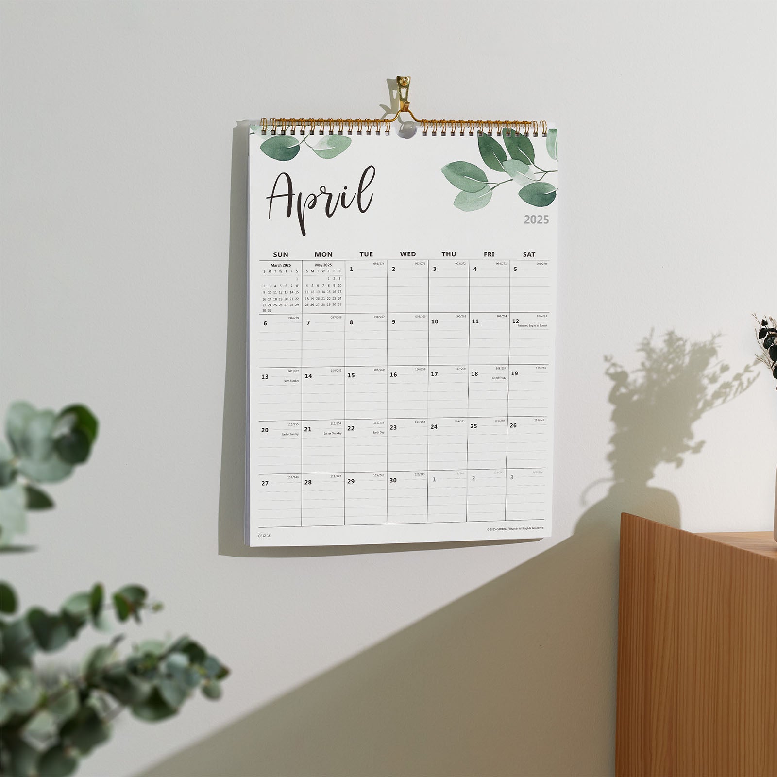 Cabbrix 2025-2026 Wall Calendar, Spiral Binding, Botanical Elements