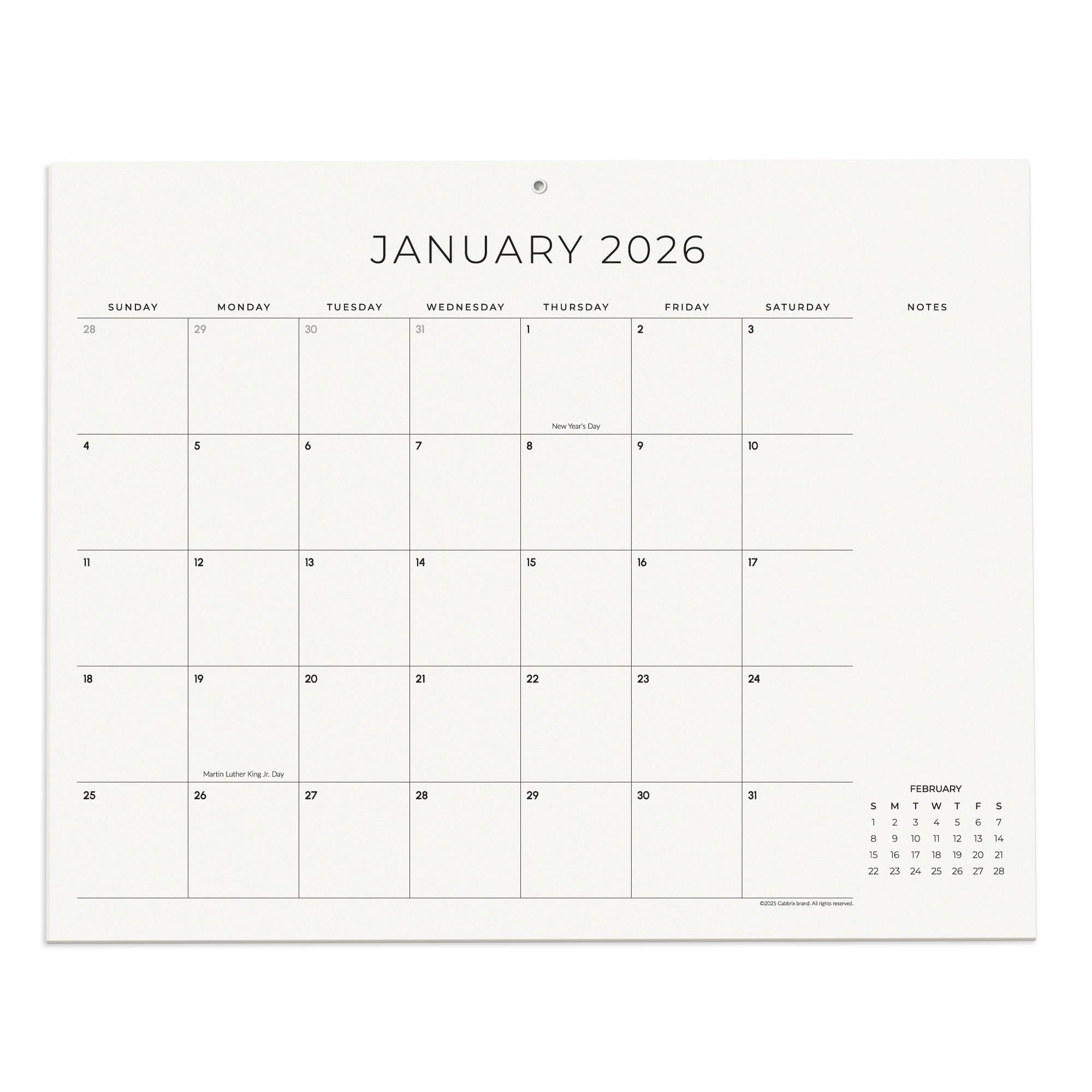 Calendar for January 2026 on a white background