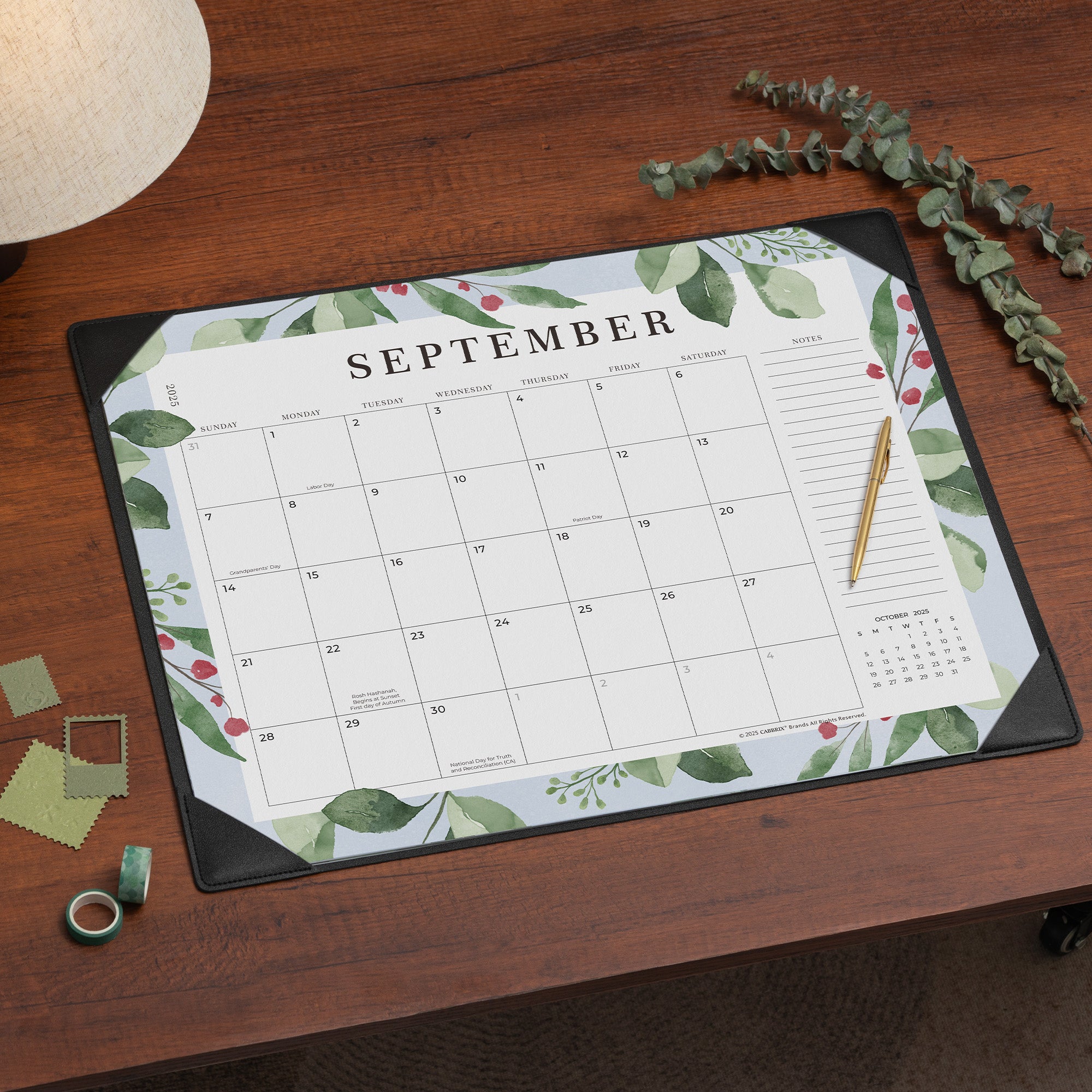 Cabbrix 2025-2026 Desk Calendar, Watercolor Leaves, Apricot