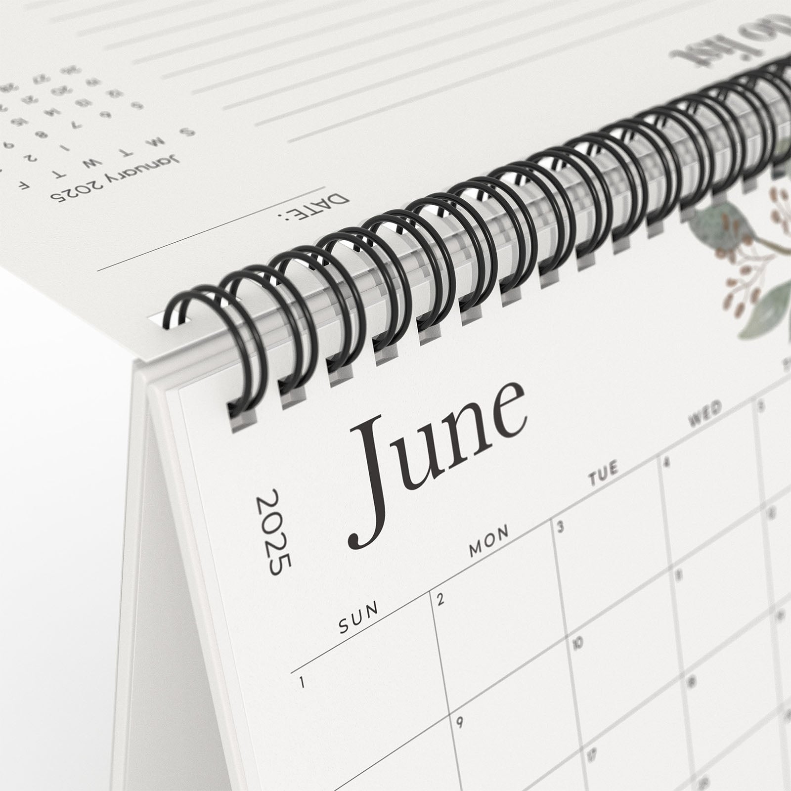 Cabbrix 2025-2026 Desk Calendar, With Stickers, Watercolor Plant Elements