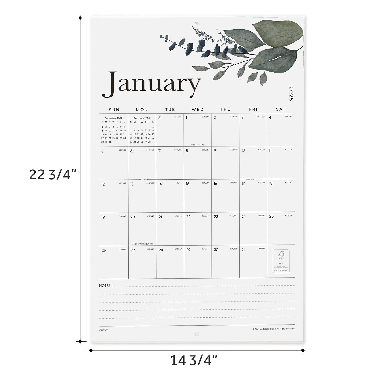 Cabbrix 2025-2026 Large Wall Calendar, Foldable, Watercolor Plant