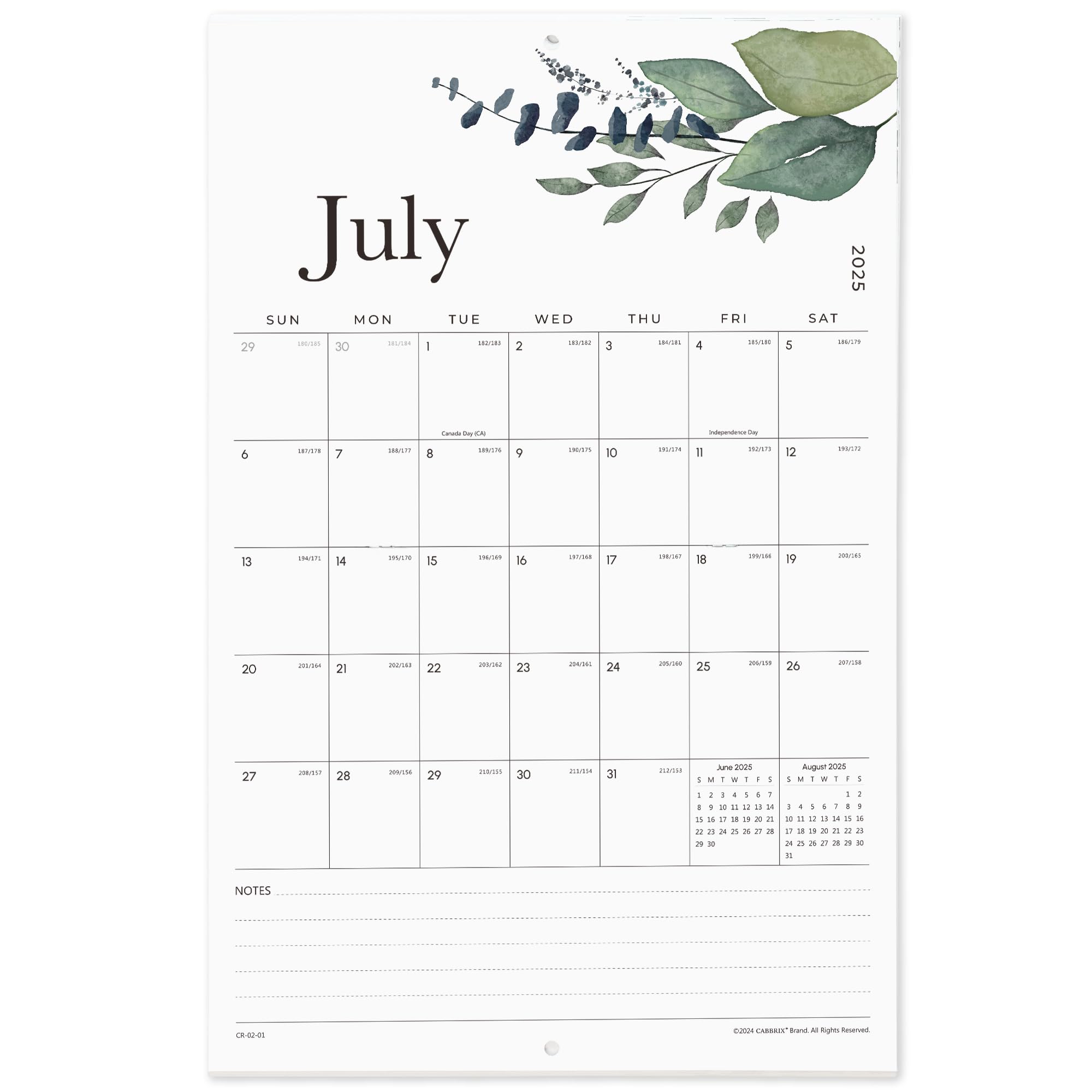 Cabbrix 2025-2026 Large Wall Calendar, Foldable, Watercolor Plant
