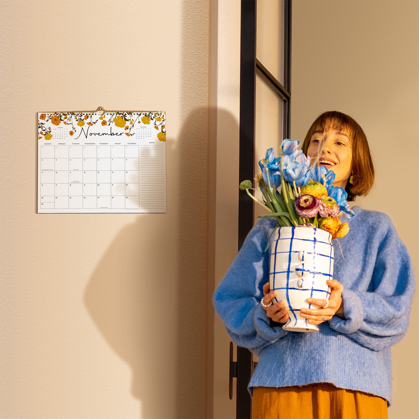 Cabbrix 2025-2026 Wall Calendar, Wirebound, Floral Elements