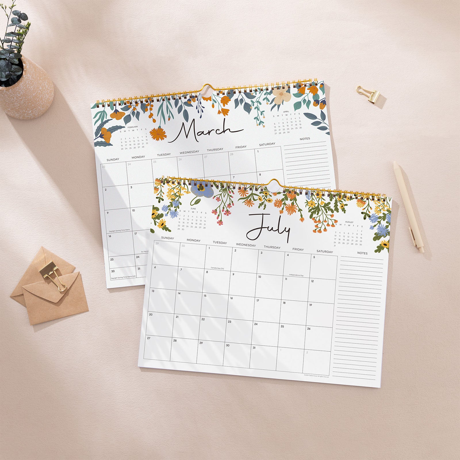 Cabbrix 2025-2026 Wall Calendar, Wirebound, Floral Elements