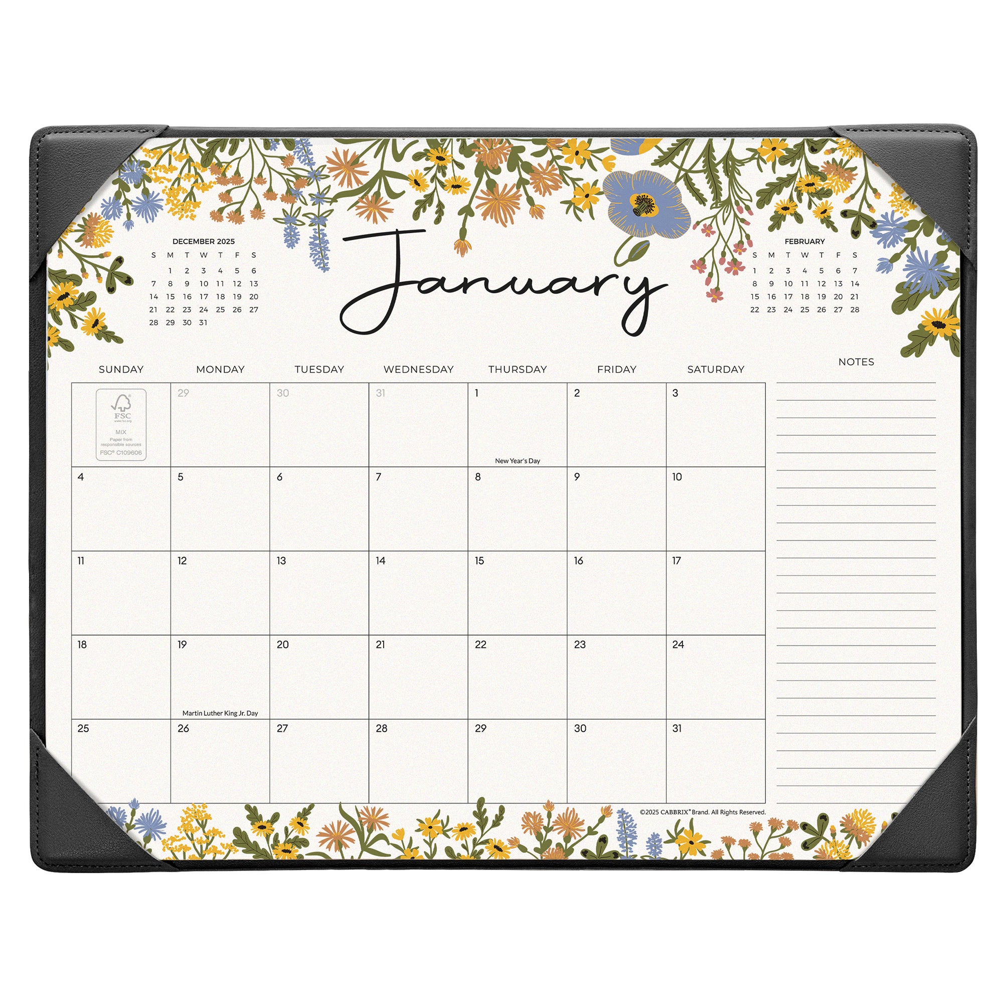 Calendar with floral design on a white background