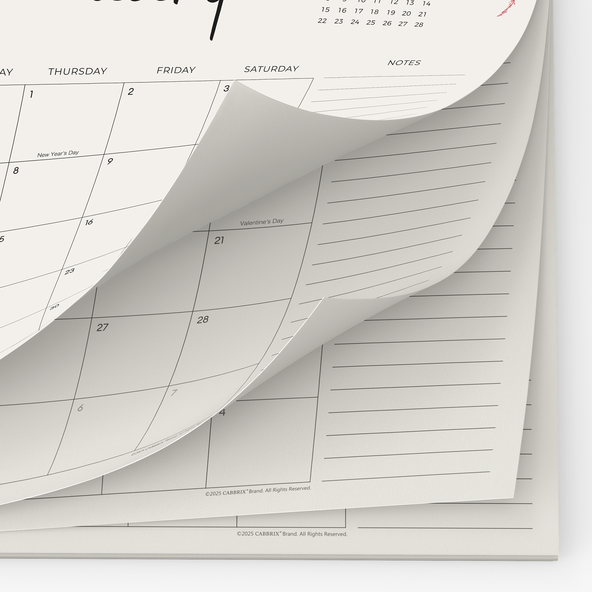Calendar and planner sheets on a white background