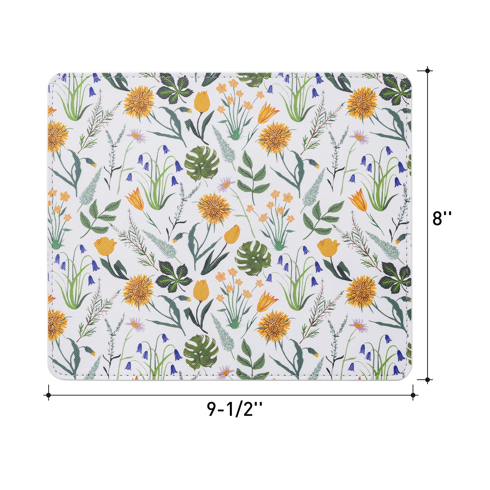 Floral patterned product with dimensions indicated on a white background