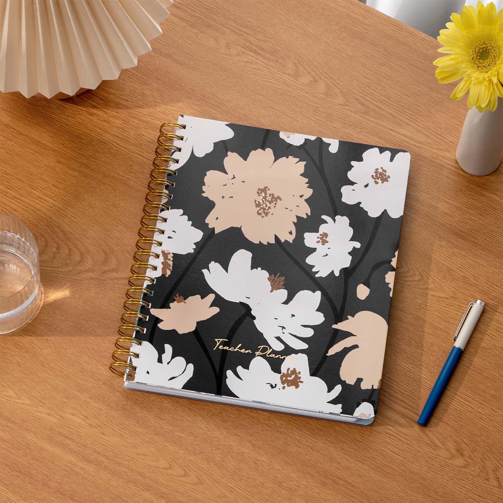 Cabbrix®, 2024-2025 Weekly Monthly Teacher Lesson Planner, 8.5"L×11"W, Spiral Bound, Flowers Elements