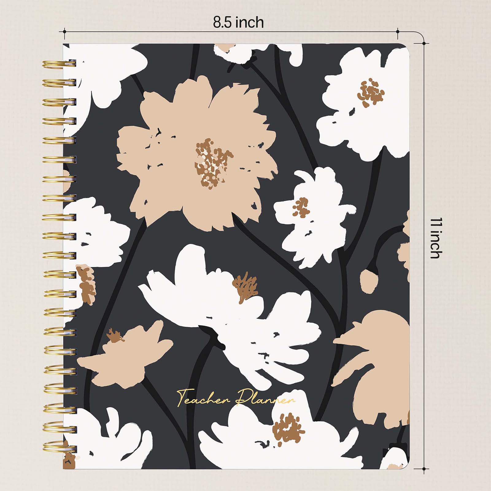 Cabbrix®, 2024-2025 Weekly Monthly Teacher Lesson Planner, 8.5"L×11"W, Spiral Bound, Flowers Elements