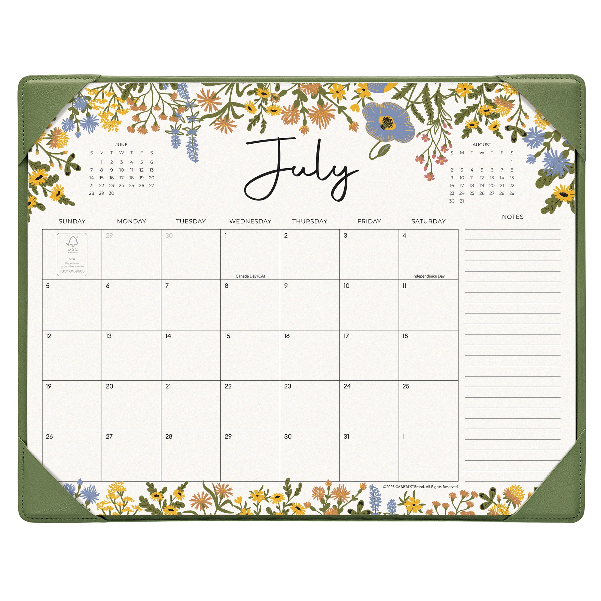 Cabbrix 2026-2027 Desk Calendar, 15"L×12"W, Summer Trace, Green