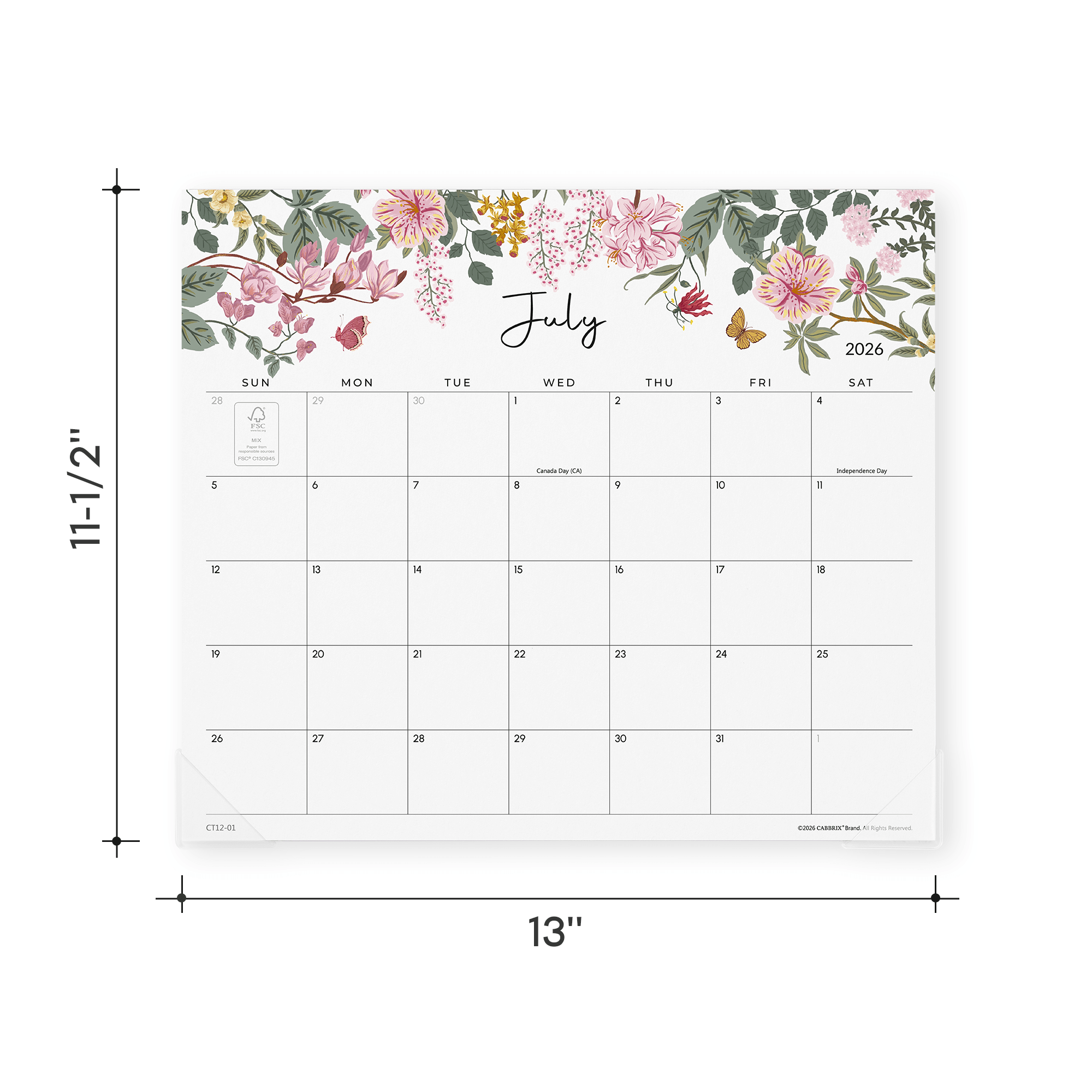 Cabbrix 2026-27 Magnetic Calendar for Fridge, 13"L×12"W, Elegant Floral