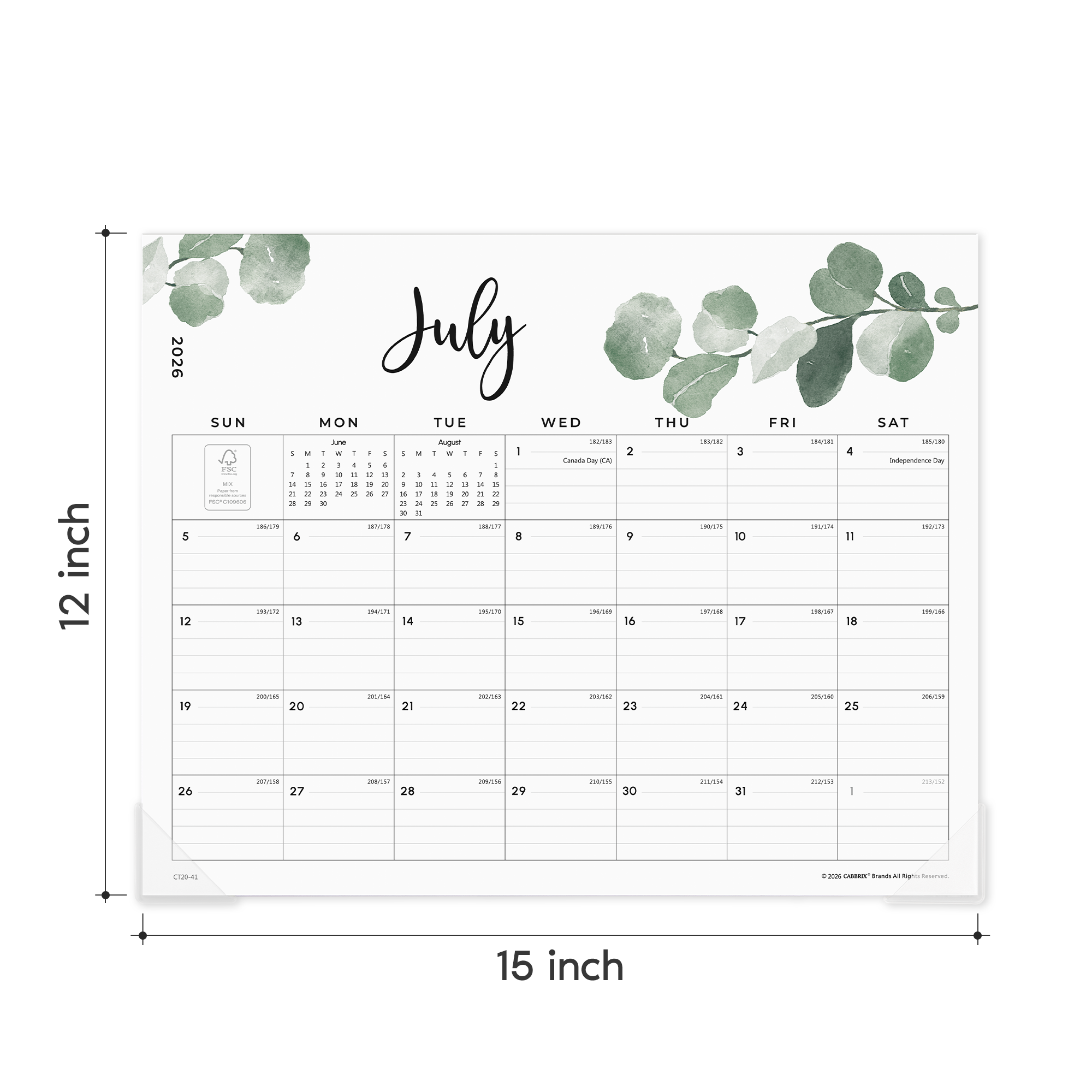 Cabbrix 2026-27 Magnetic Calendar for Fridge, 15"L×12"W, Botanical Elements