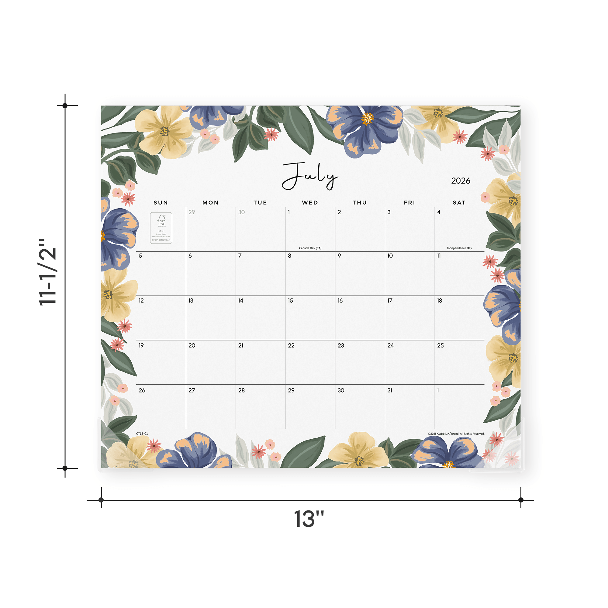 Cabbrix 2026-27 Magnetic Calendar for Fridge, 13"L×12"W, Bloom Chronicles